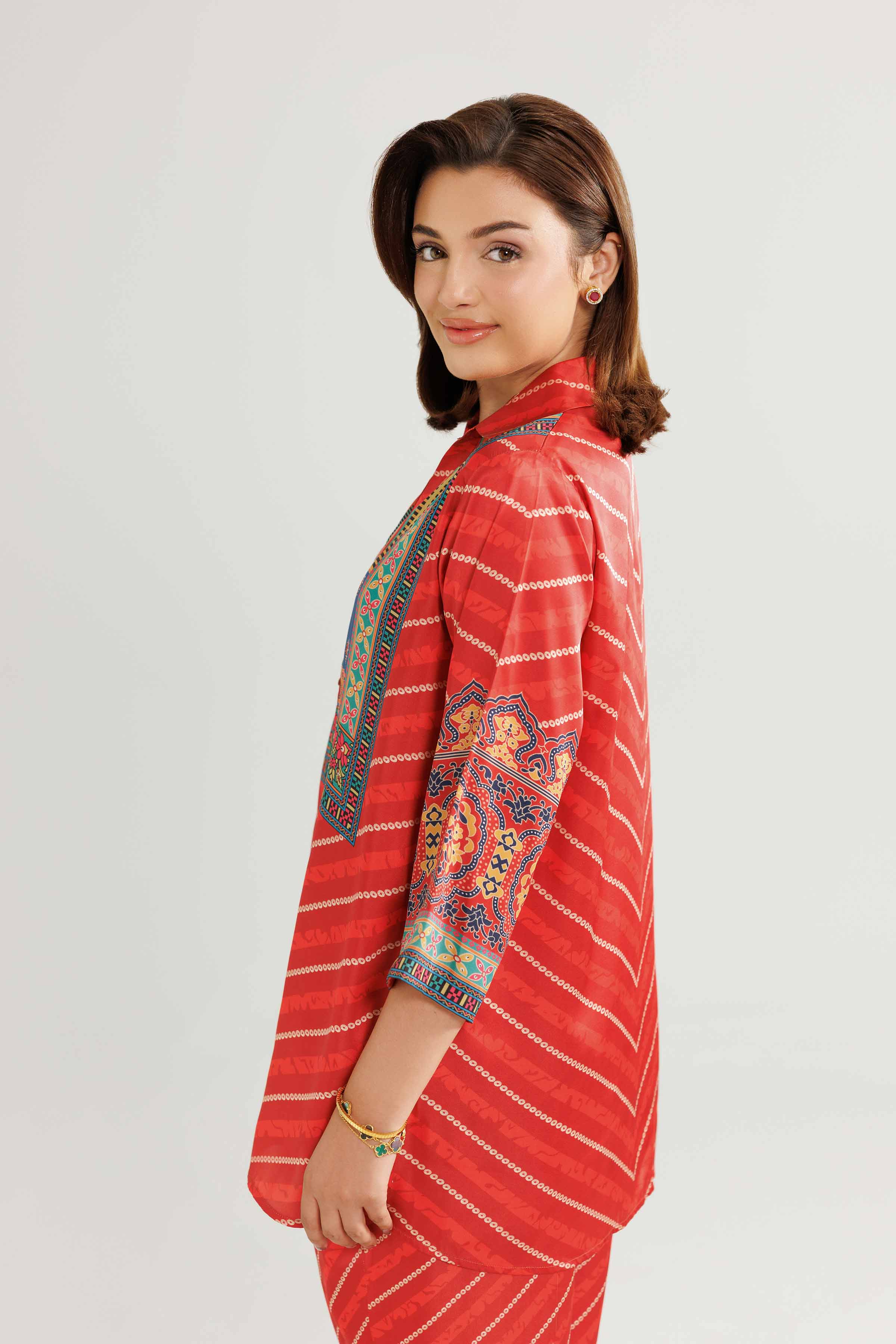2 Piece - Printed Loungewear - KLW25-08 READY TO WEAR Red Silk 2PC Printed