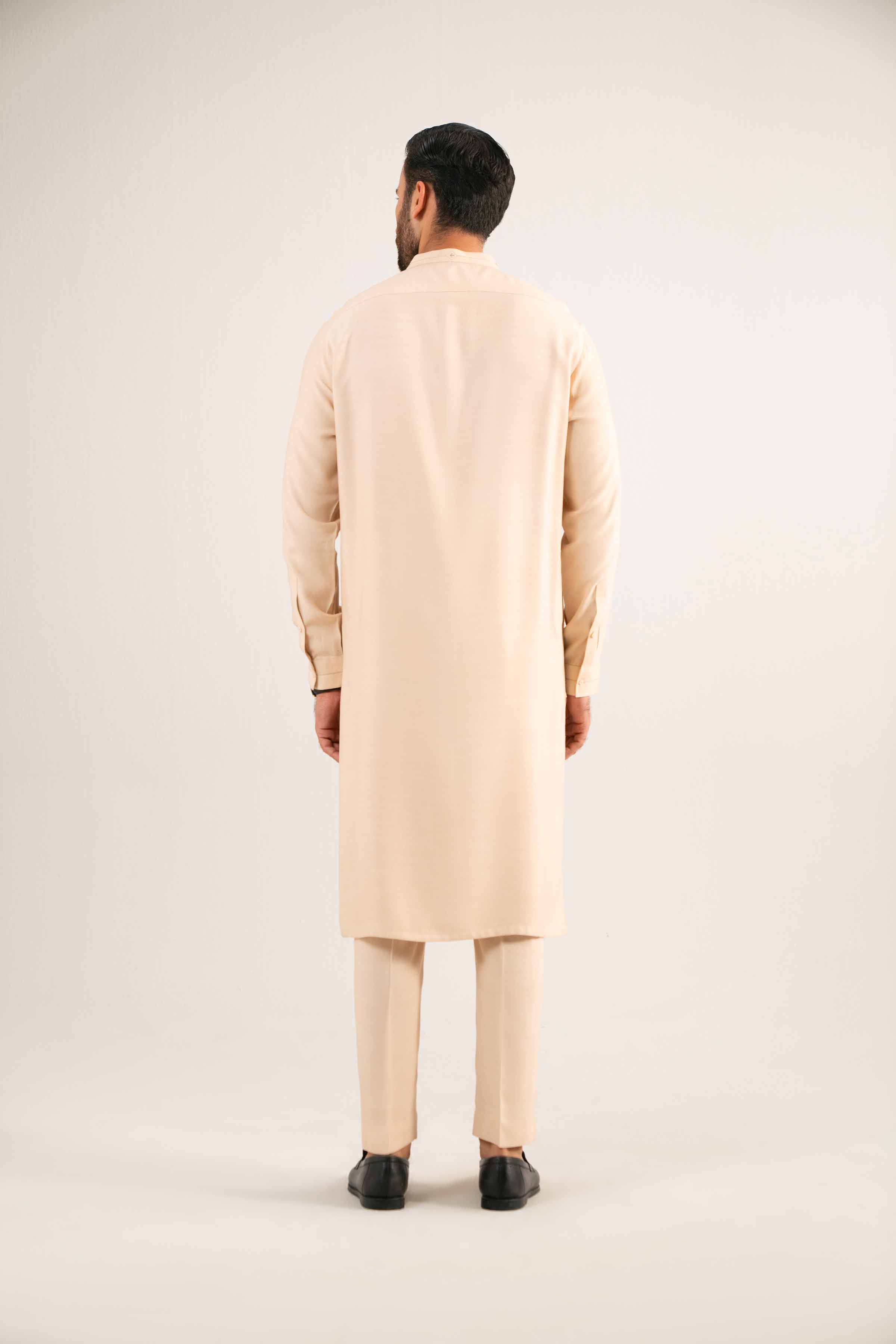 2 Piece - Basic Suit - KNW25-02 Ready To Wear Beige Oak Silk 2PC Non-Embroidered