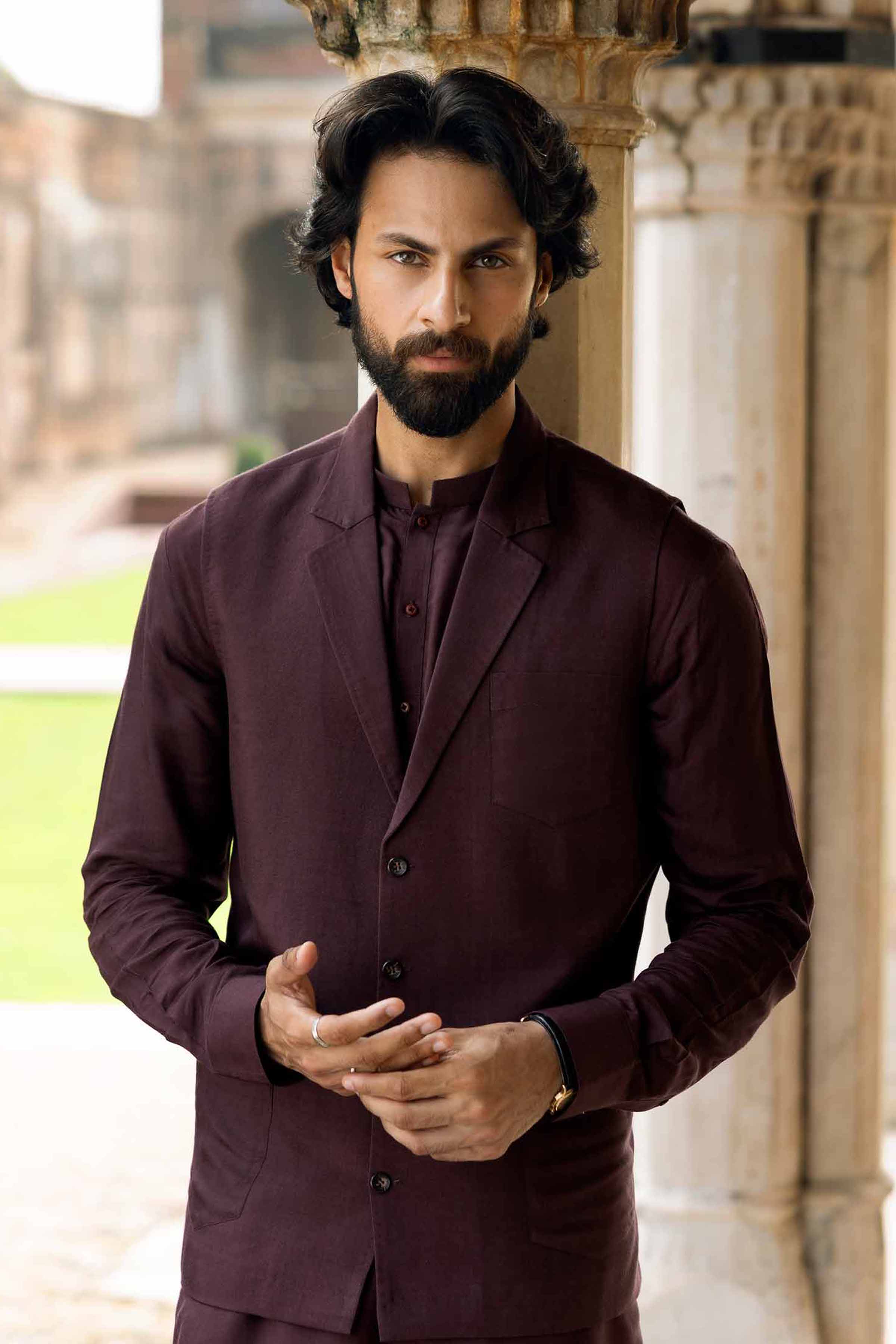 3 Piece - Basic Suit With Waistcoat - KNW25-07  Maroon Viscose 3PC Solids