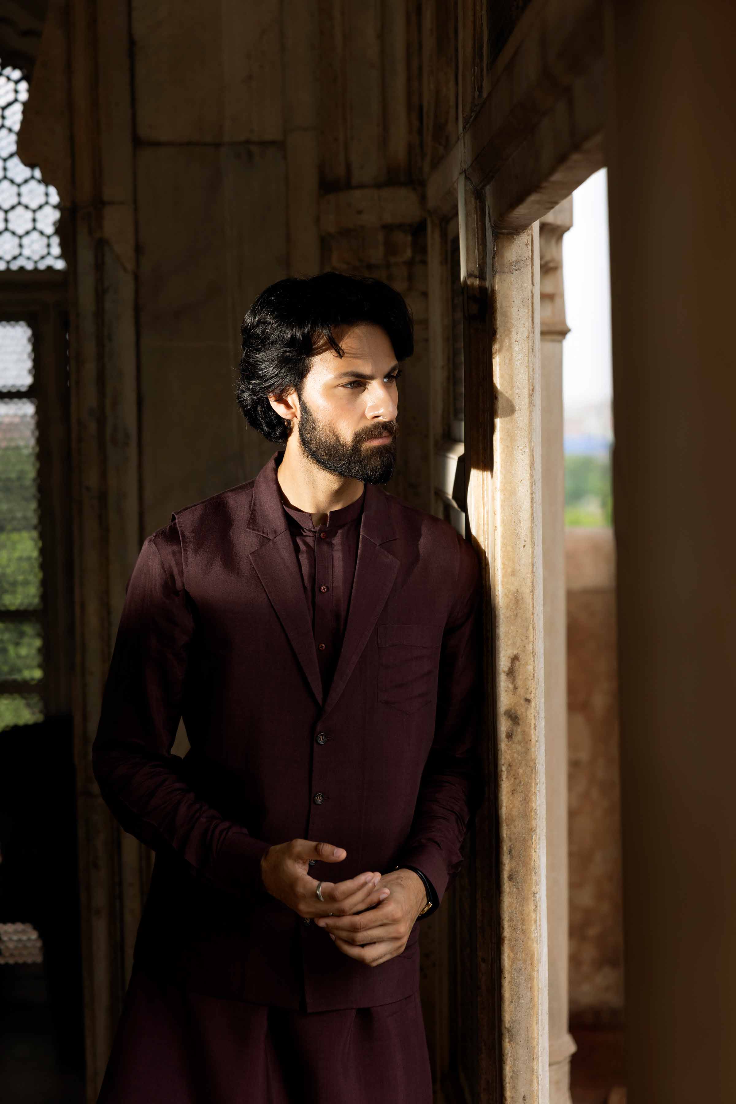 3 Piece - Basic Suit With Waistcoat - KNW25-07  Maroon Viscose 3PC Solids
