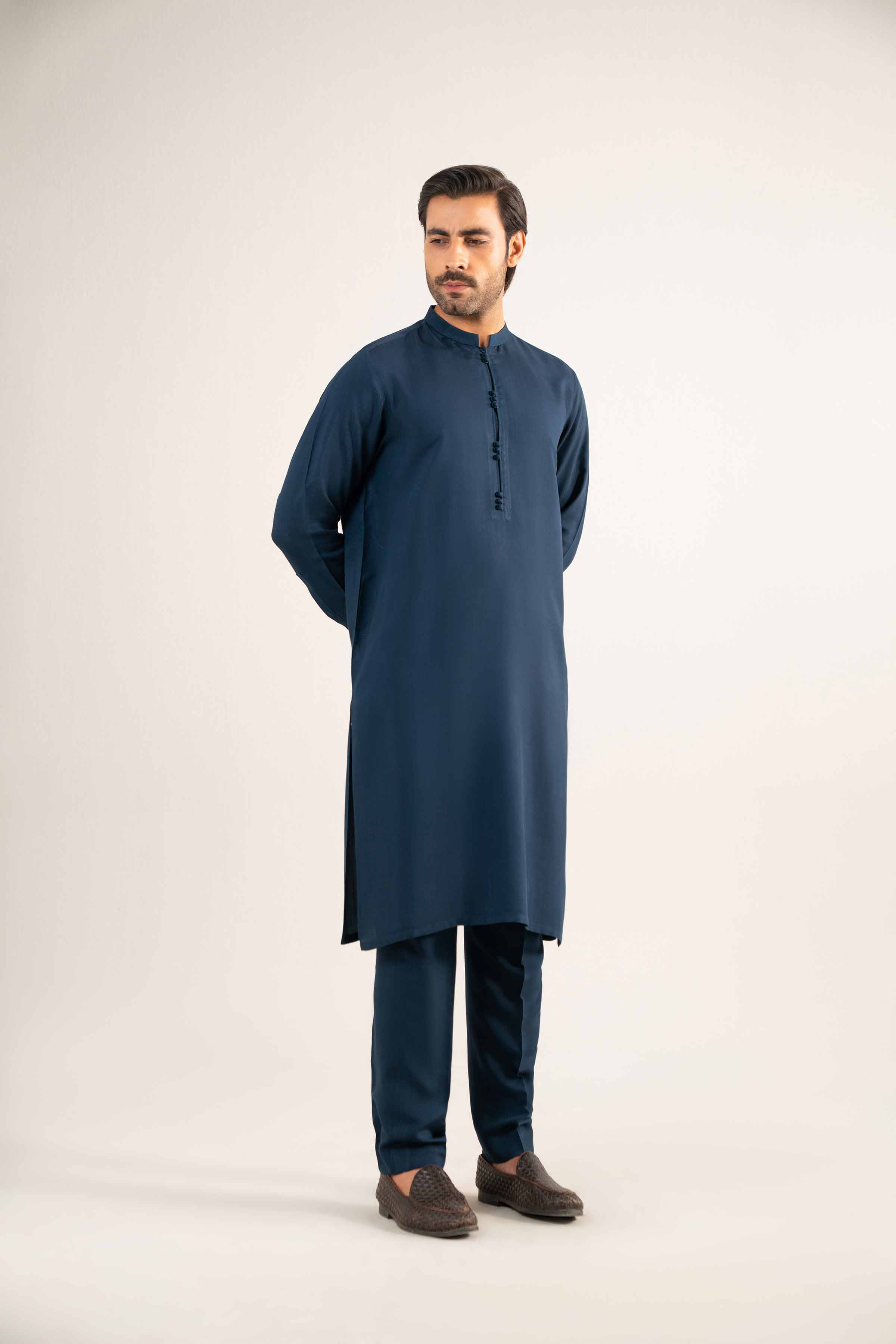 2 Piece - Basic Suit - KNW25-11 Ready To Wear Blue Viscose 2PC Solids
