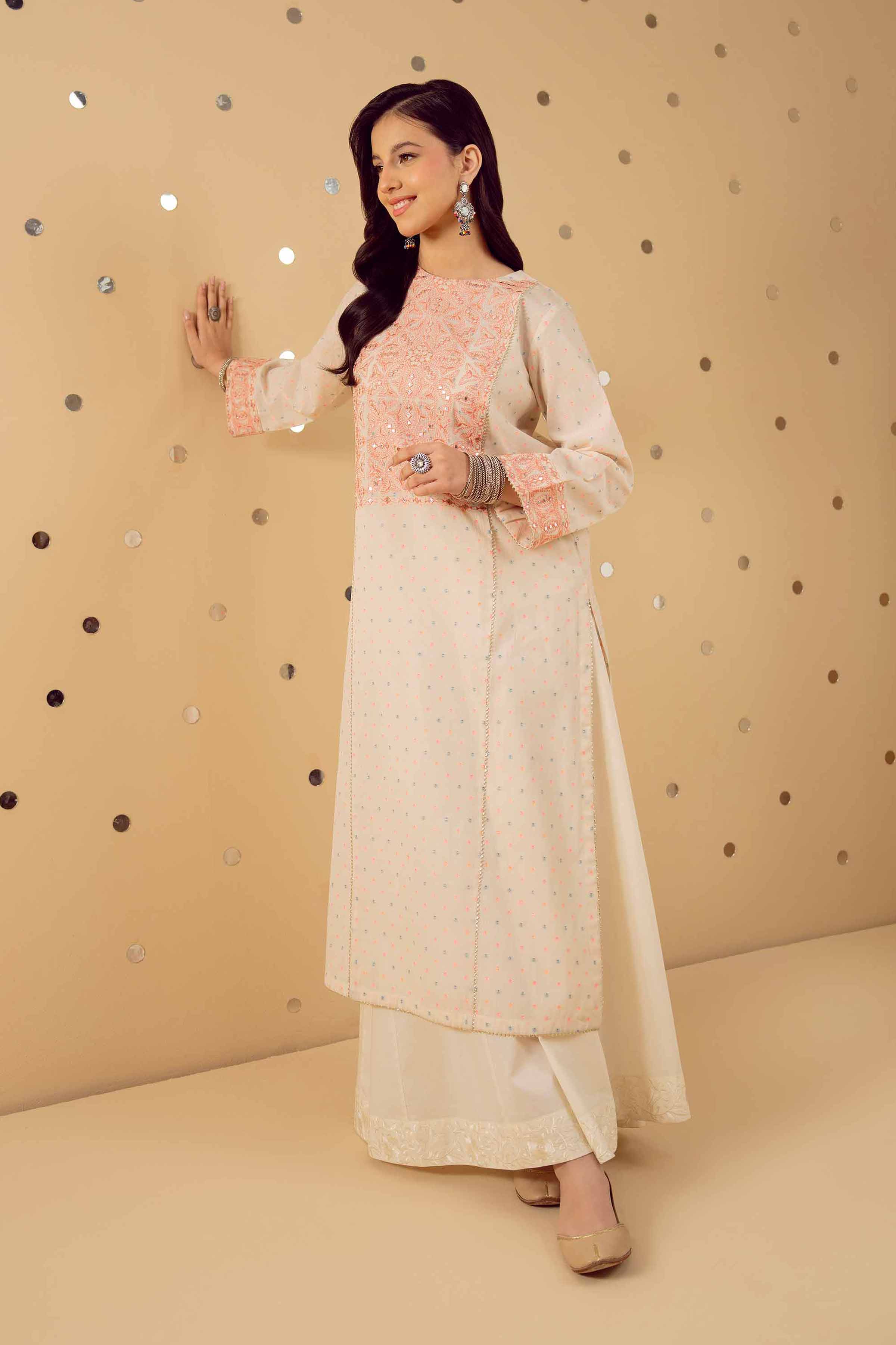 Embroidered Shirt - PE25-176 READY TO WEAR White Jacquard 1PC Embroidered