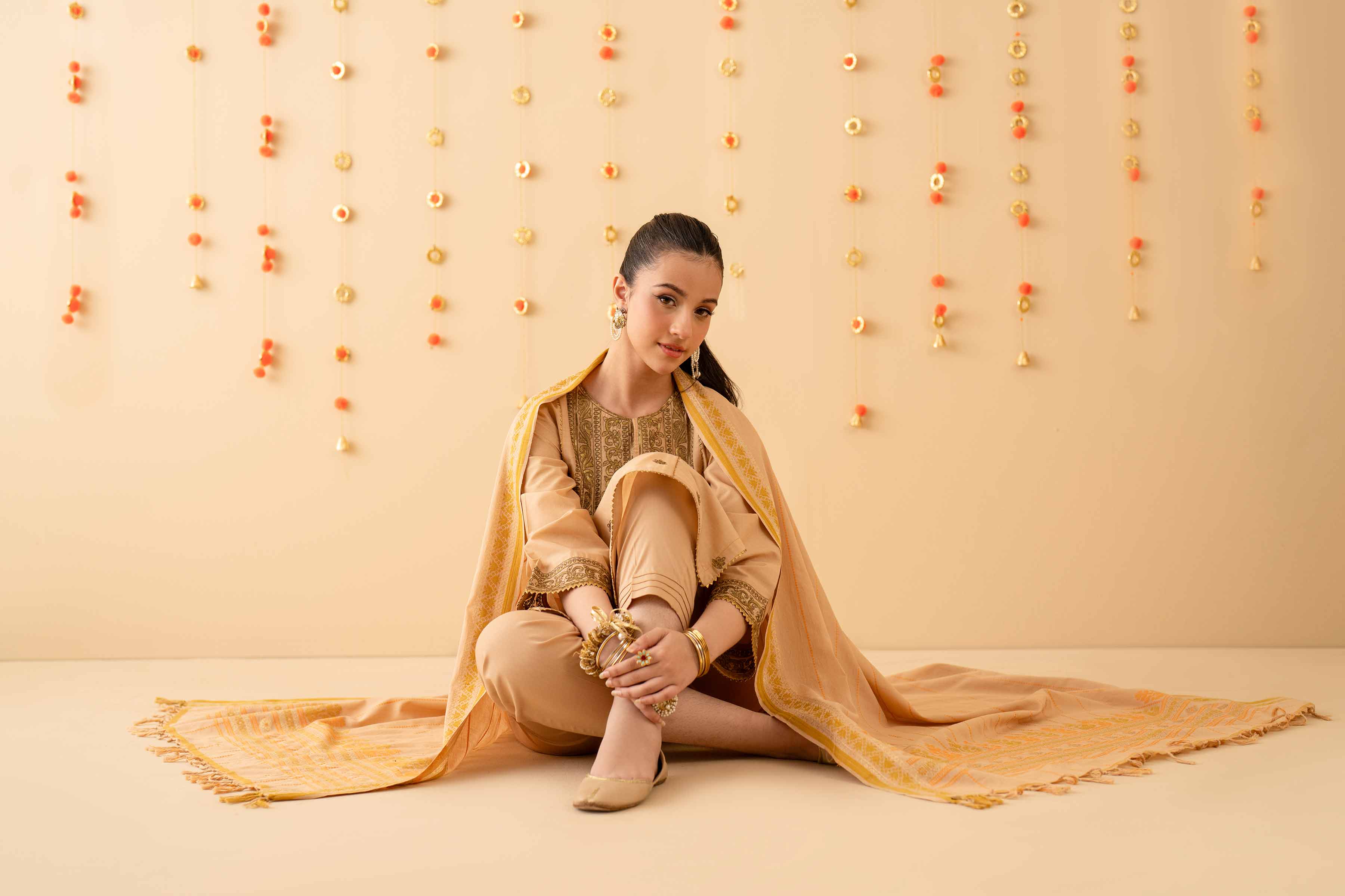 3 Piece - Embroidered Suit - PE25-184 READY TO WEAR Yellow Cambric 3PC Embroidered
