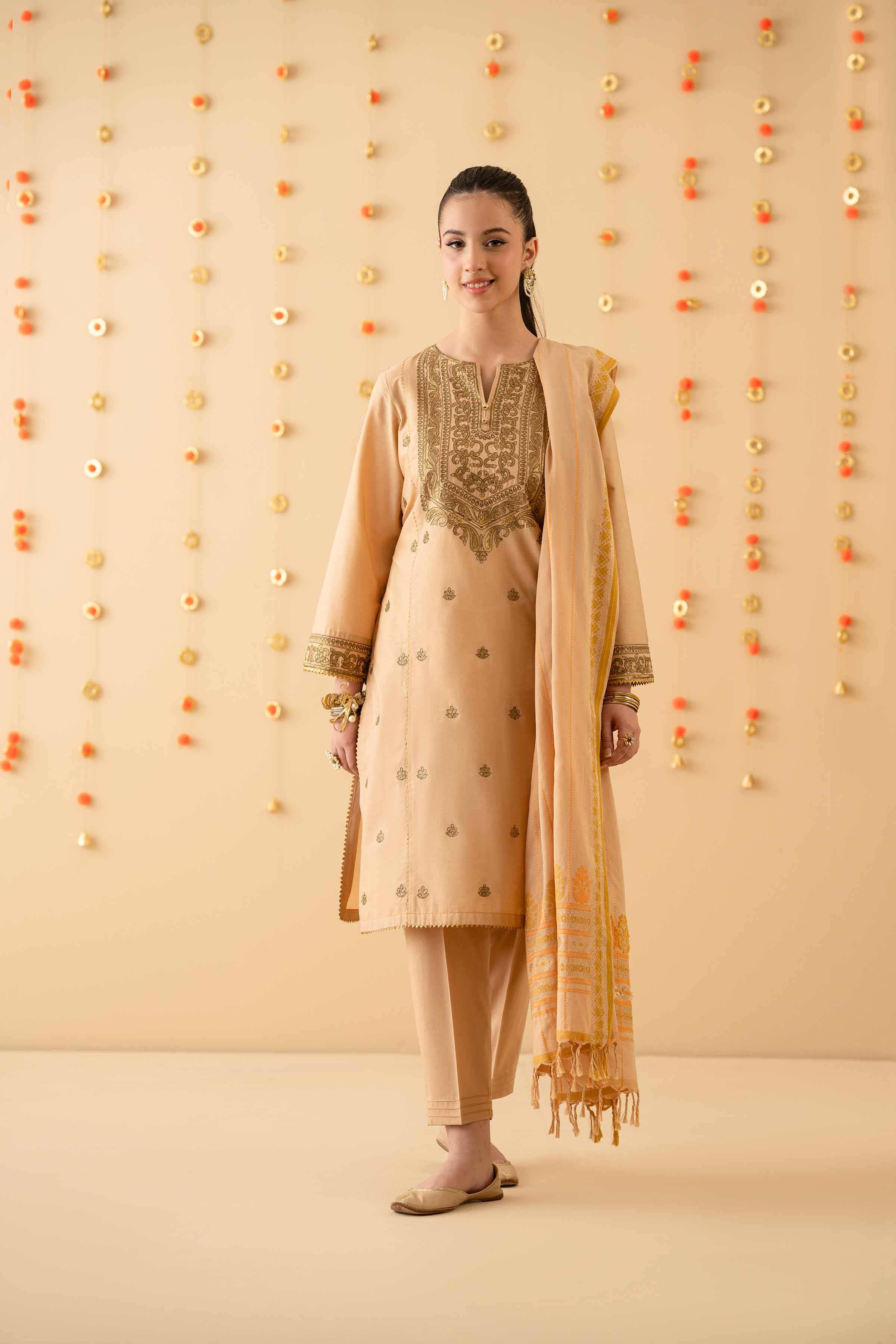 3 Piece - Embroidered Suit - PE25-184 READY TO WEAR Yellow Cambric 3PC Embroidered