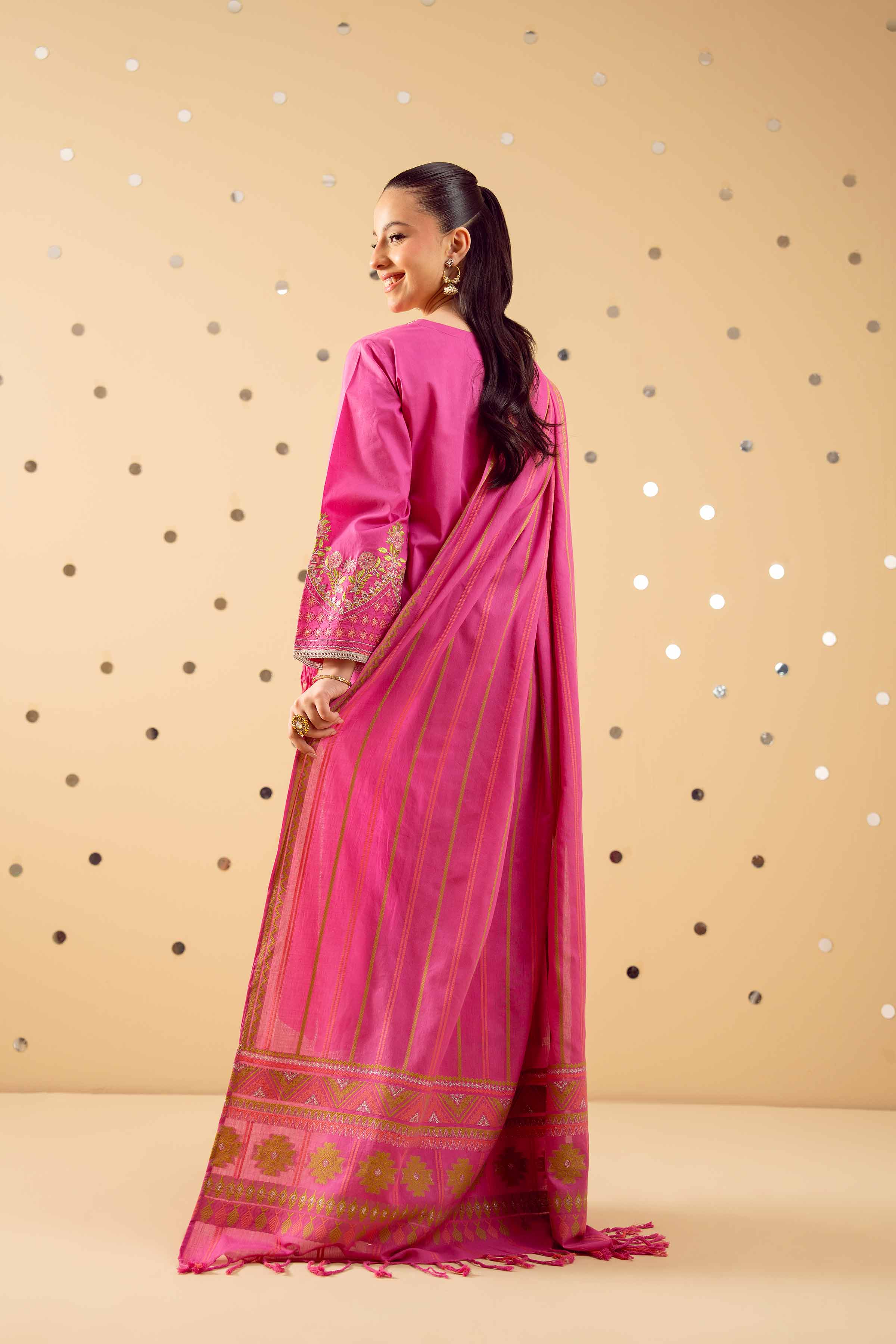 3 Piece - Embroidered Suit - PE25-371 READY TO WEAR Pink Cambric 3PC Embroidered
