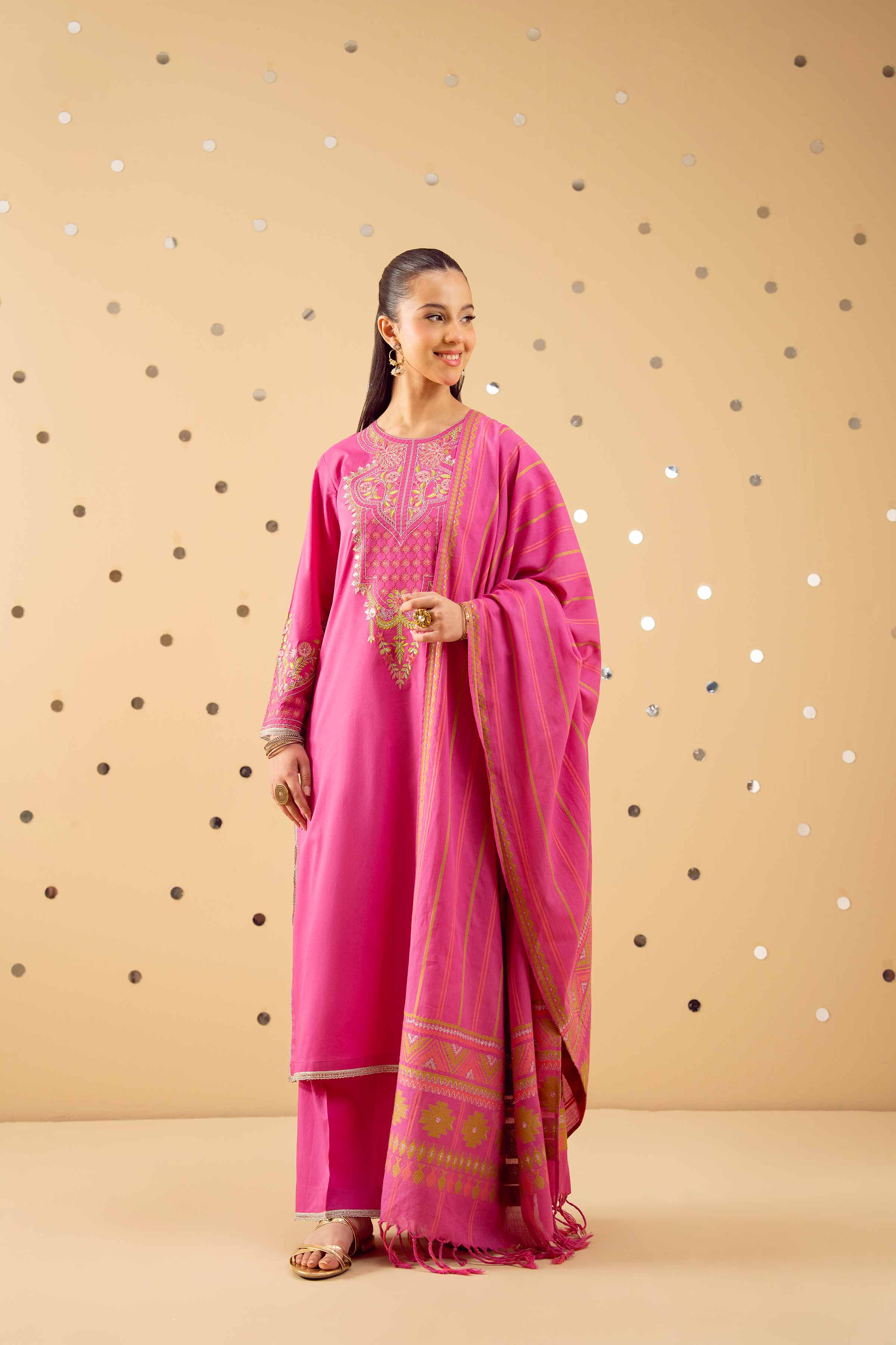 3 Piece - Embroidered Suit - PE25-371 READY TO WEAR Pink Cambric 3PC Embroidered