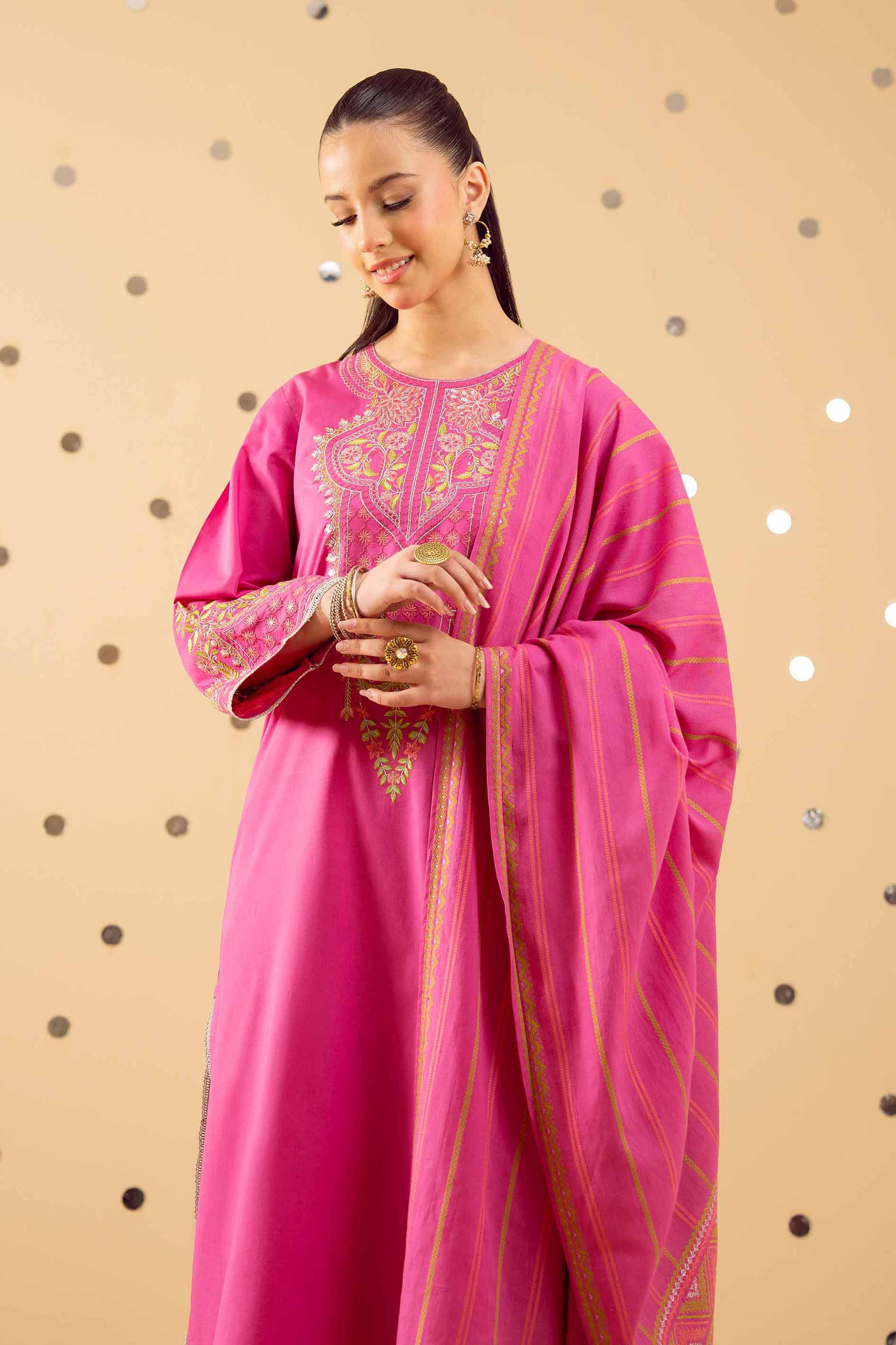 3 Piece - Embroidered Suit - PE25-371 READY TO WEAR Pink Cambric 3PC Embroidered