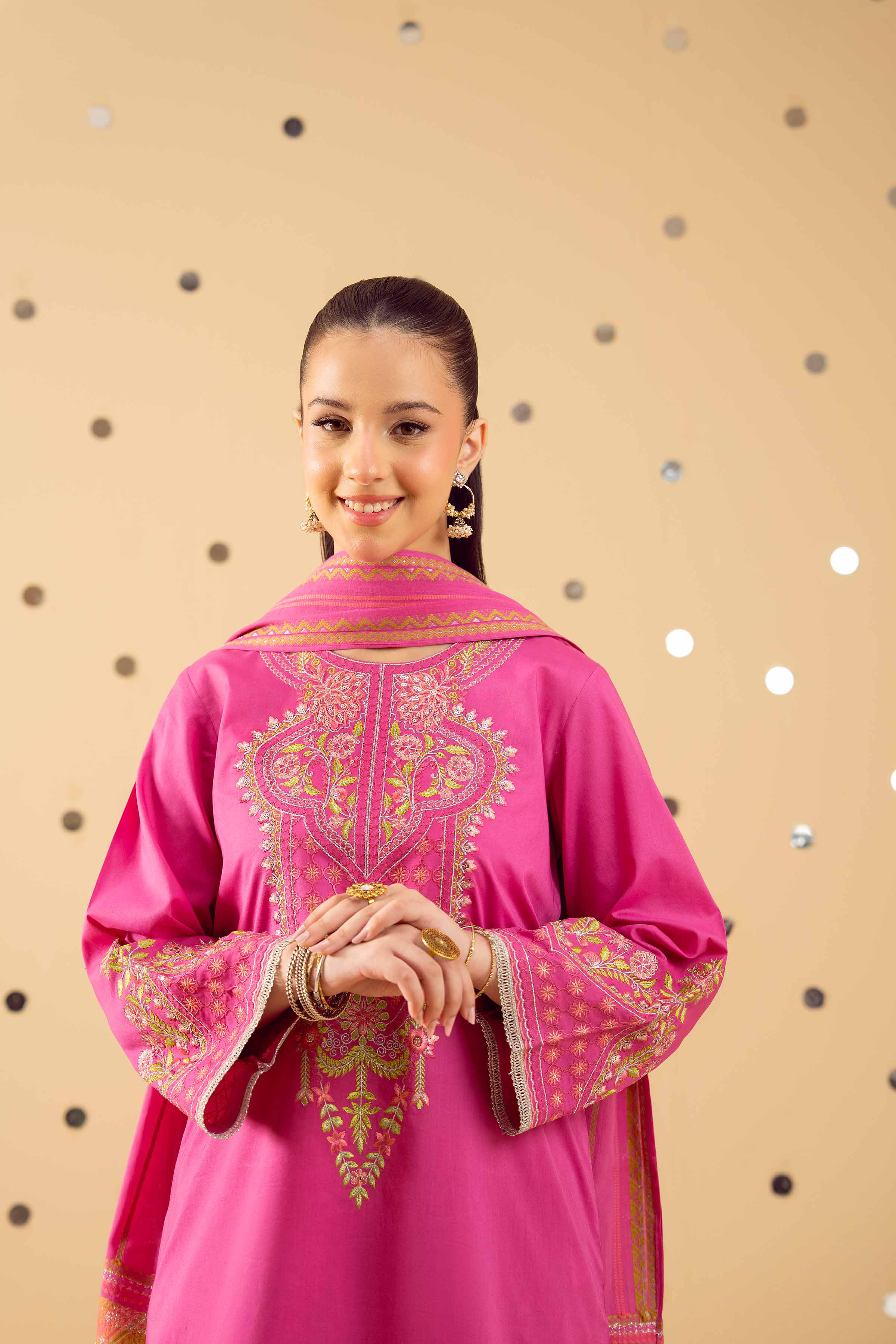 3 Piece - Embroidered Suit - PE25-371 READY TO WEAR Pink Cambric 3PC Embroidered