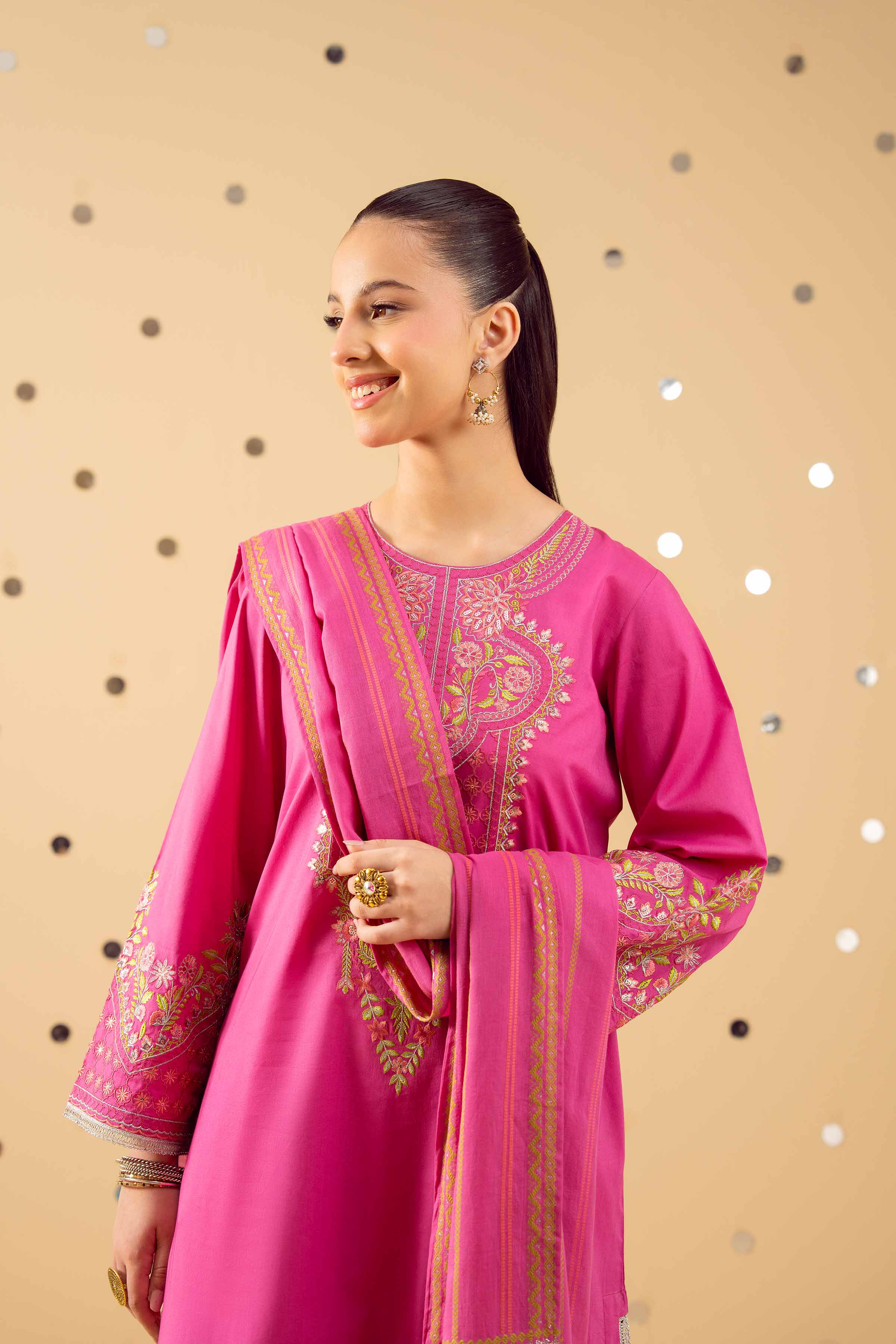 3 Piece - Embroidered Suit - PE25-371 READY TO WEAR Pink Cambric 3PC Embroidered