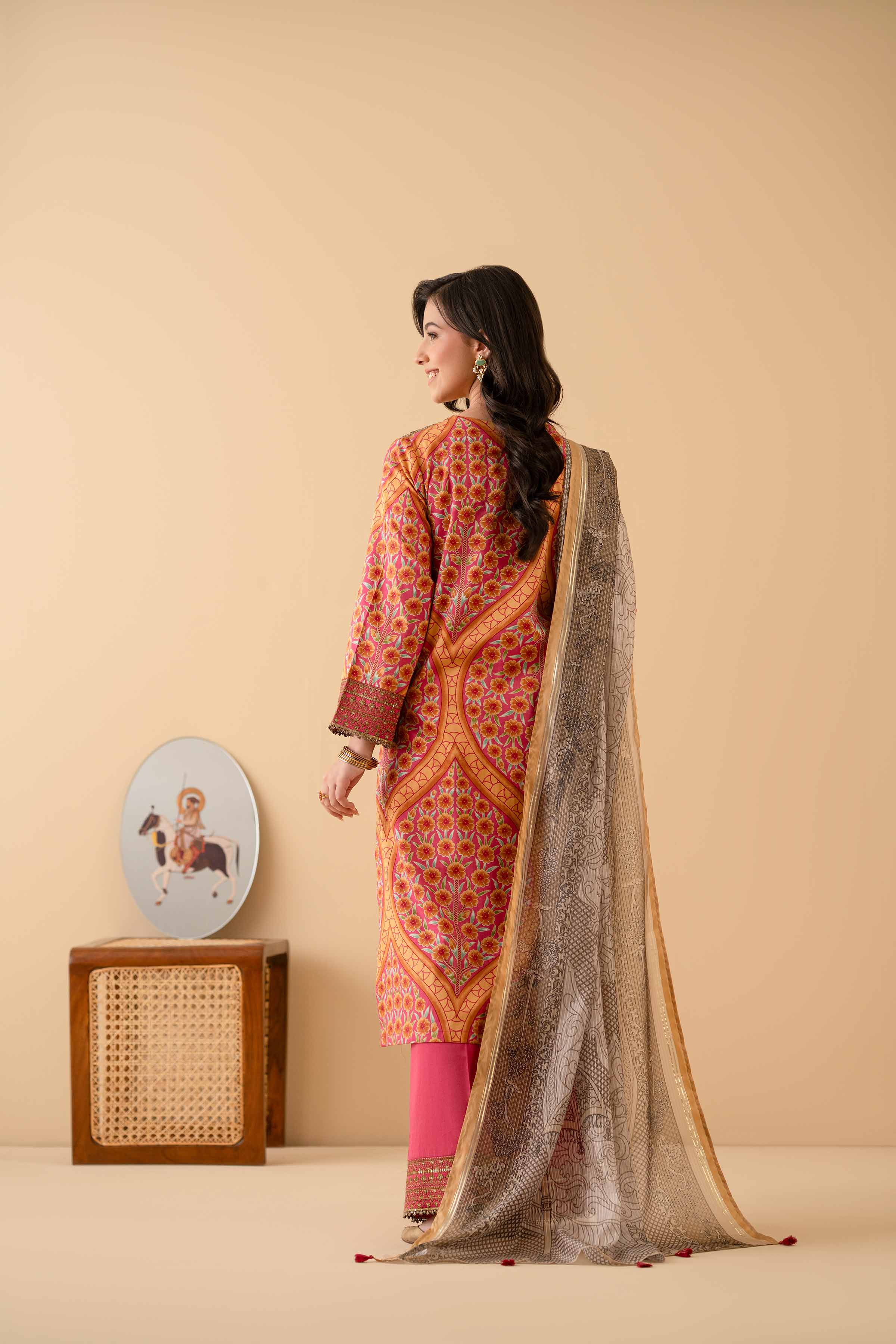 3 Piece - Printed Embroidered Suit - PE25-377 READY TO WEAR Multi Satin 3PC Embroidered