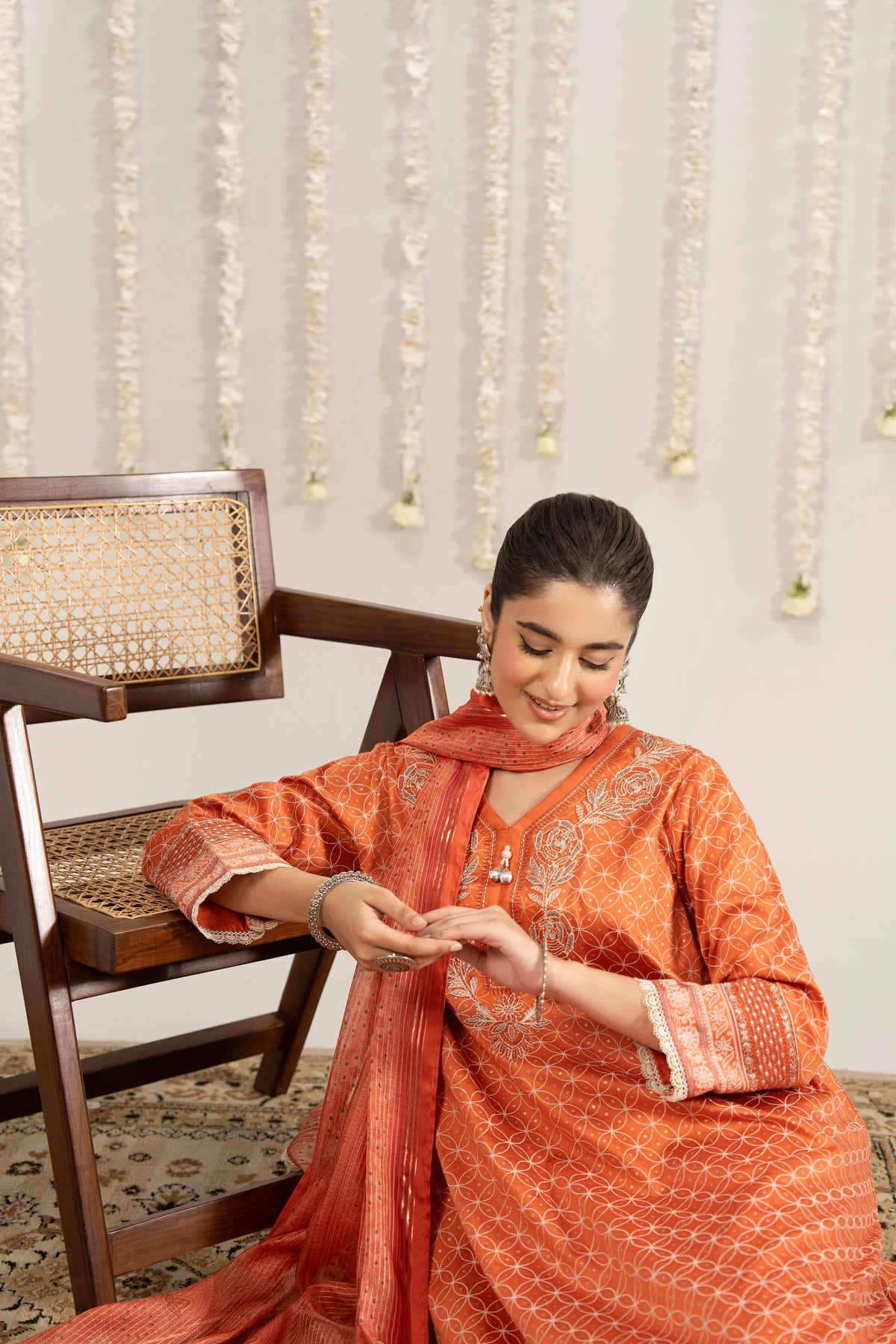 3 Piece - Printed Embroidered Suit - PE25-378 Orange Satin 3PC Embroidered Nishat Australia