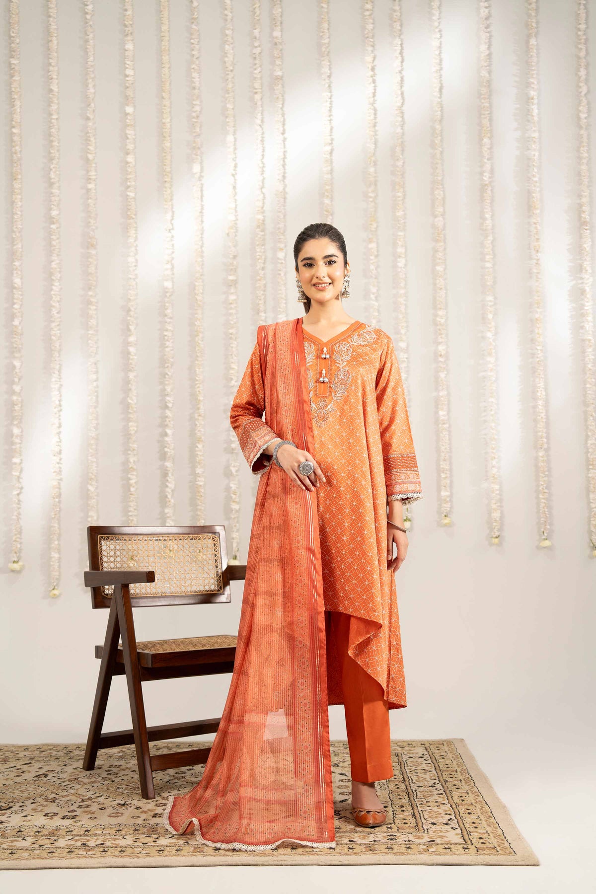 3 Piece - Printed Embroidered Suit - PE25-378 Orange Satin 3PC Embroidered Nishat Australia
