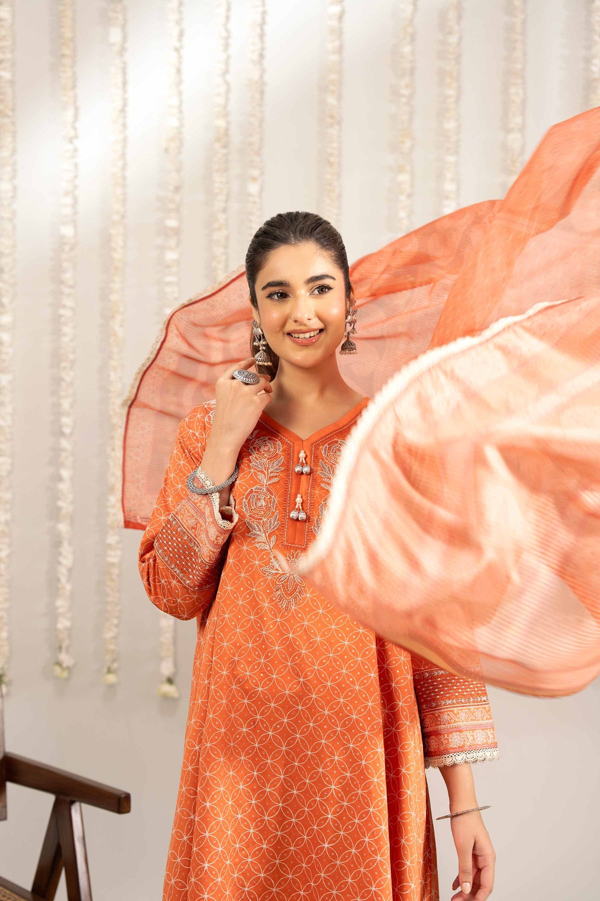 3 Piece - Printed Embroidered Suit - PE25-378 Orange Satin 3PC Embroidered Nishat Australia