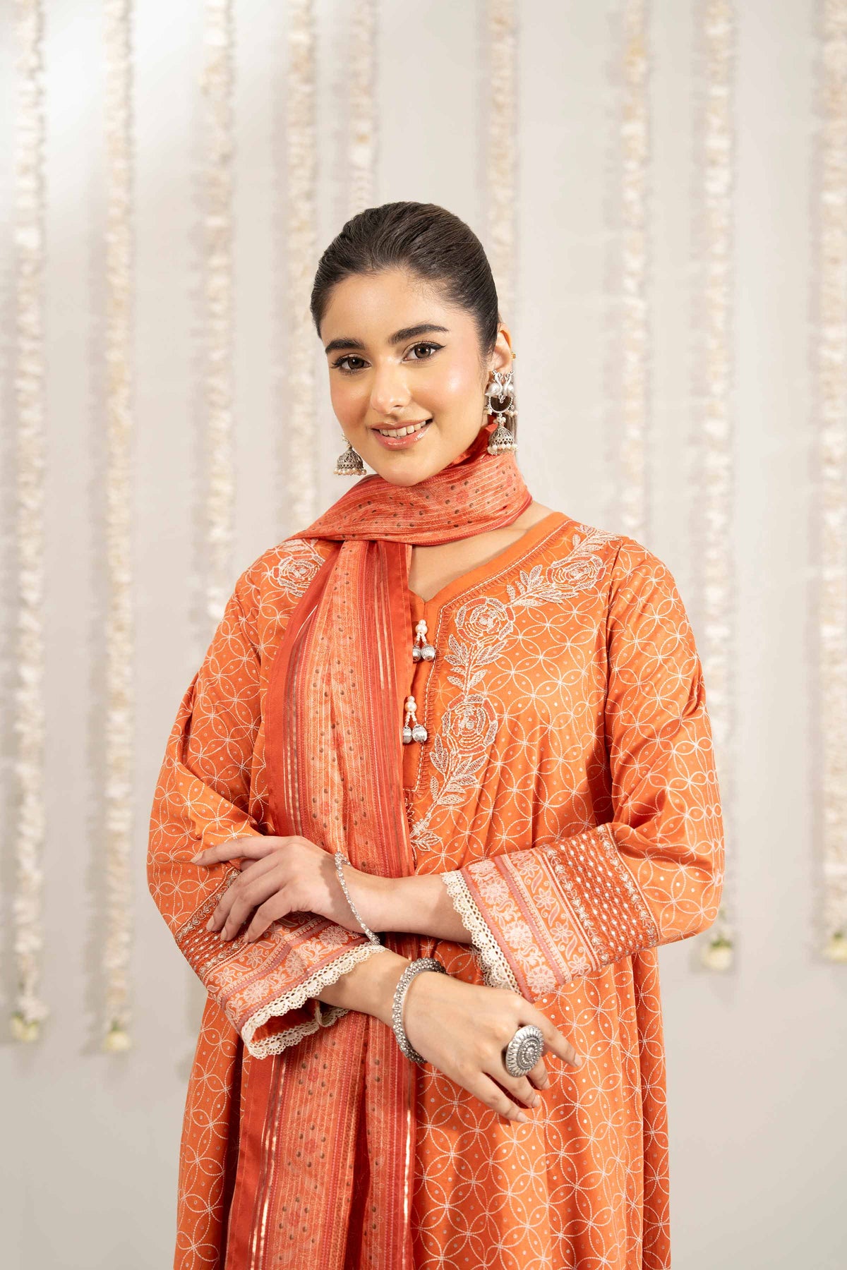 3 Piece - Printed Embroidered Suit - PE25-378 Orange Satin 3PC Embroidered Nishat Australia