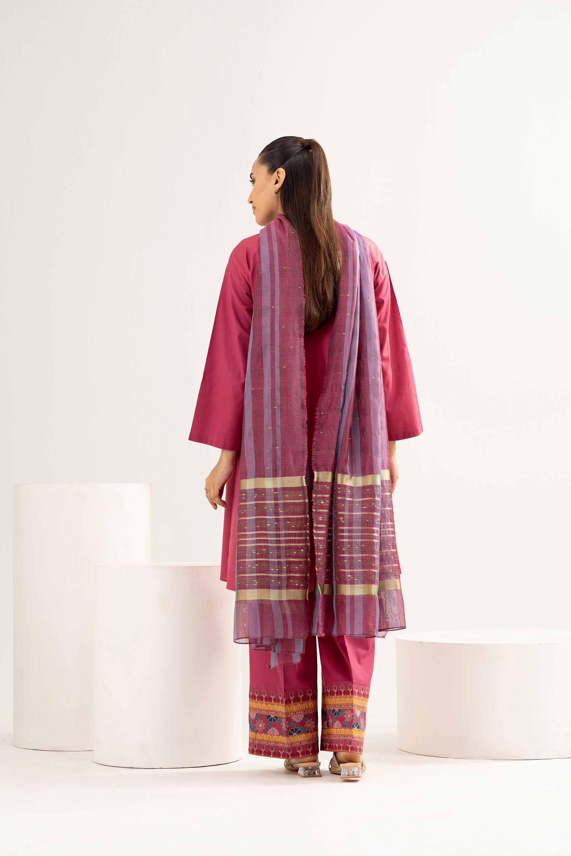 3 Piece - Embroidered Suit - PE25-470 READY TO WEAR Pink Cambric 3PC Embroidered