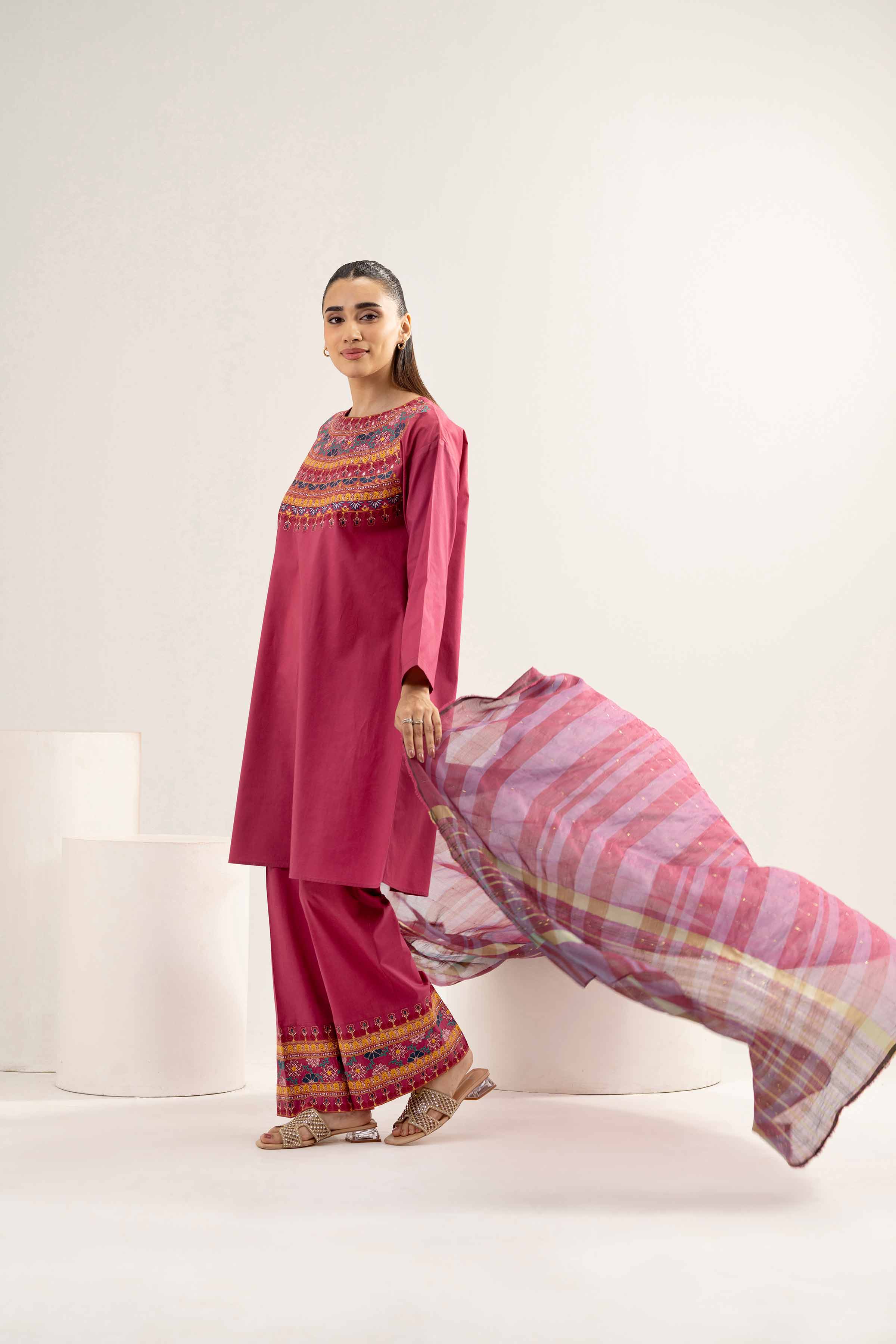 3 Piece - Embroidered Suit - PE25-470 READY TO WEAR Pink Cambric 3PC Embroidered