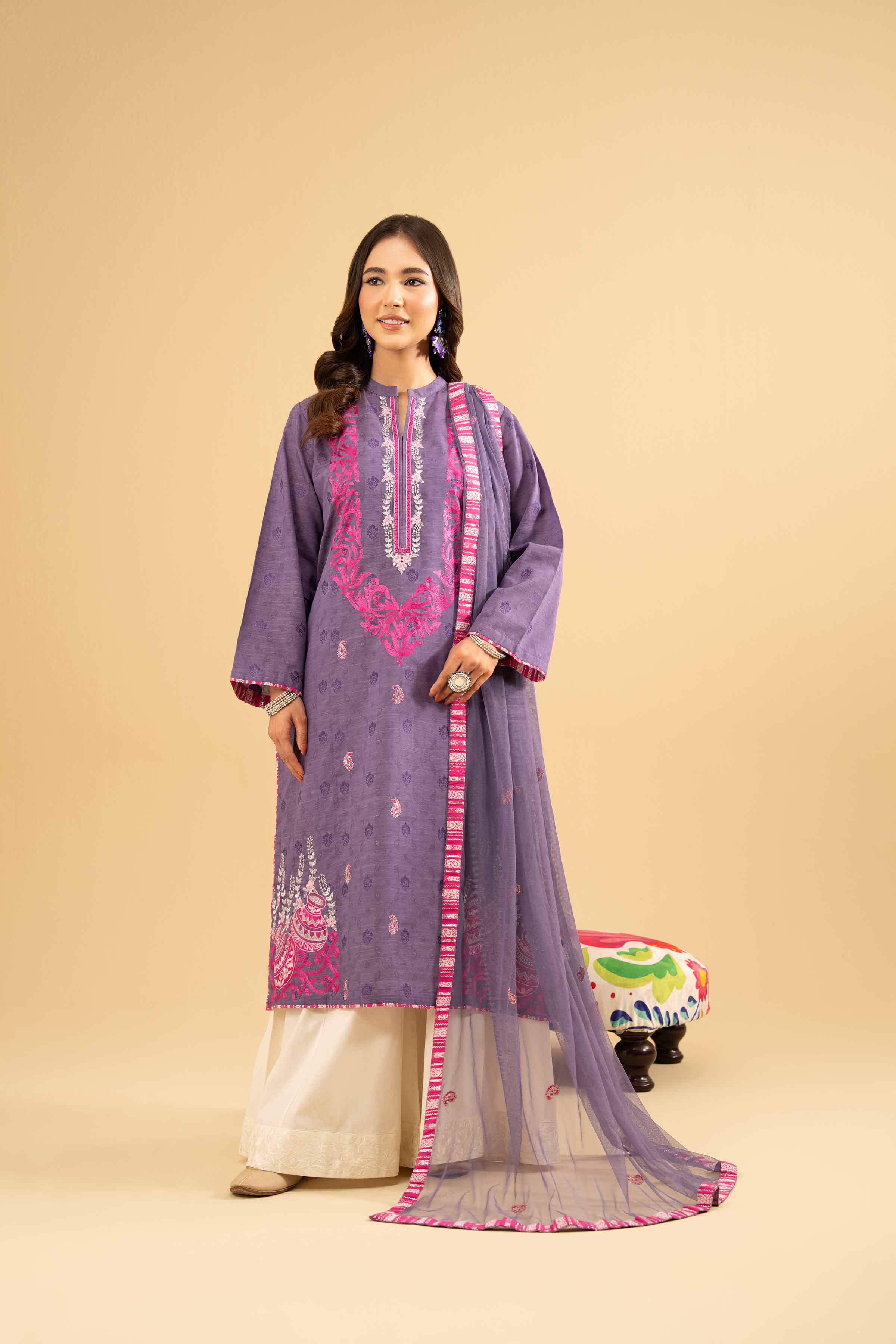 2 Piece - Embroidered Suit - PE25-471 READY TO WEAR Purple Jacquard 2PC Embroidered