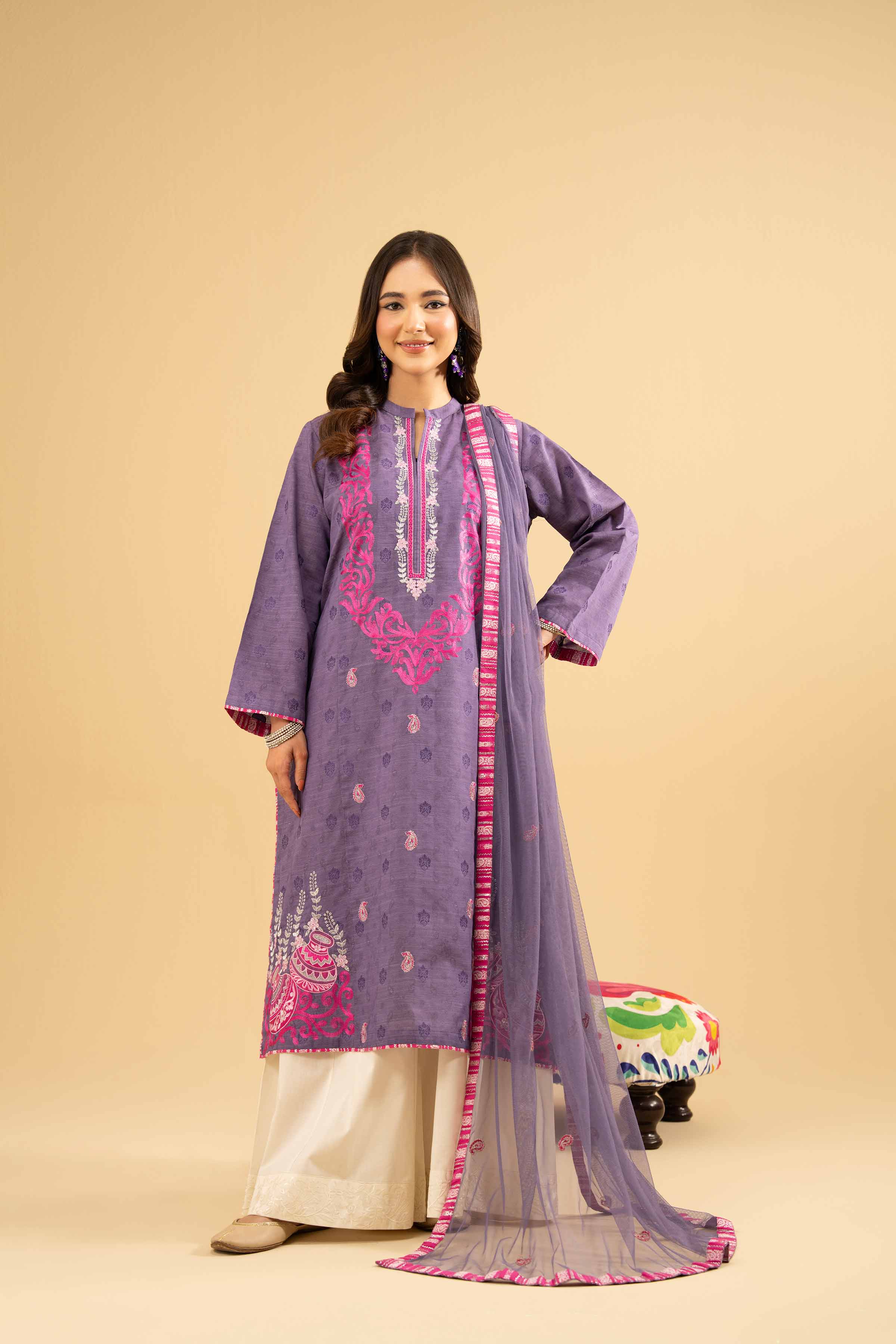 2 Piece - Embroidered Suit - PE25-471 READY TO WEAR Purple Jacquard 2PC Embroidered
