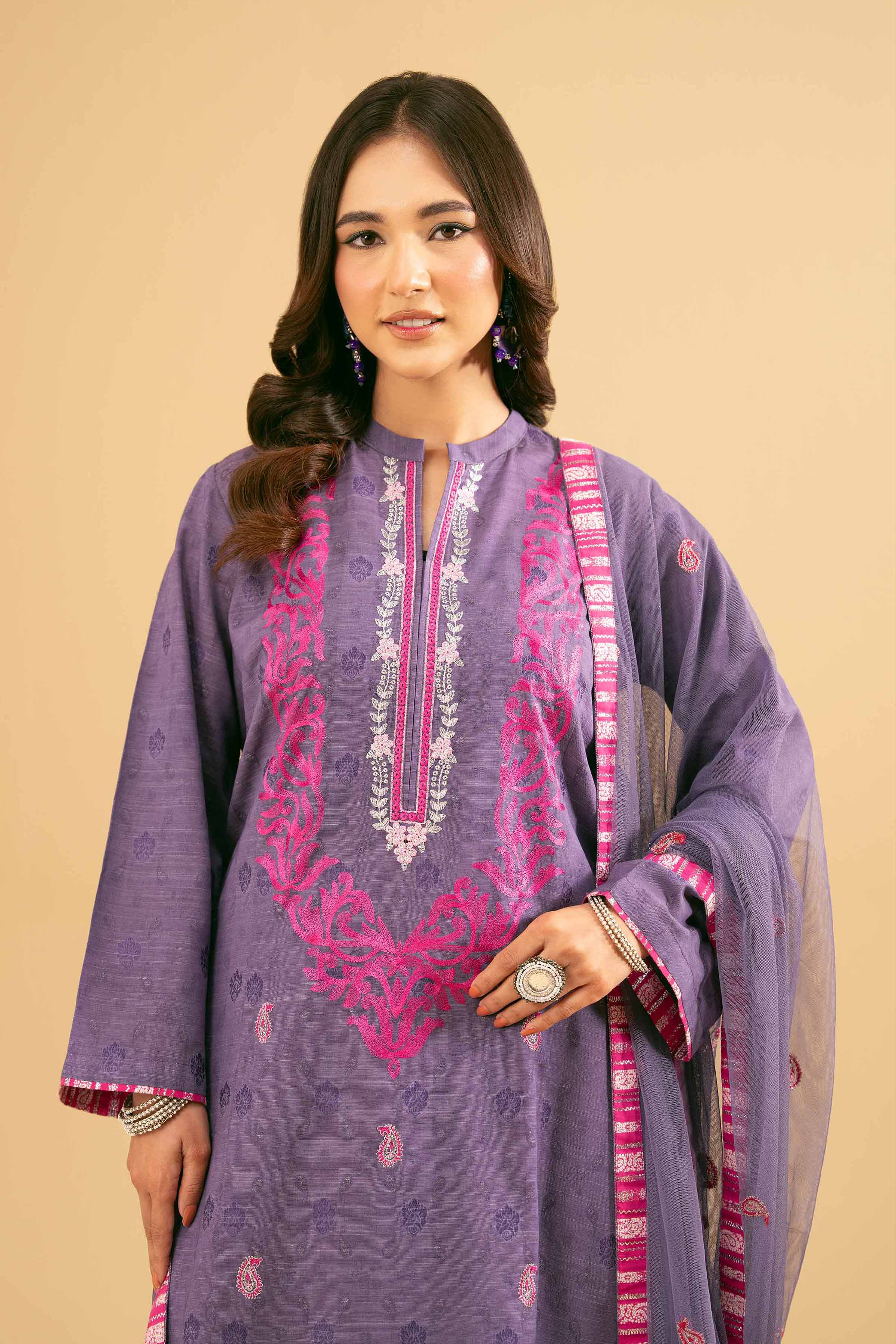 2 Piece - Embroidered Suit - PE25-471 READY TO WEAR Purple Jacquard 2PC Embroidered