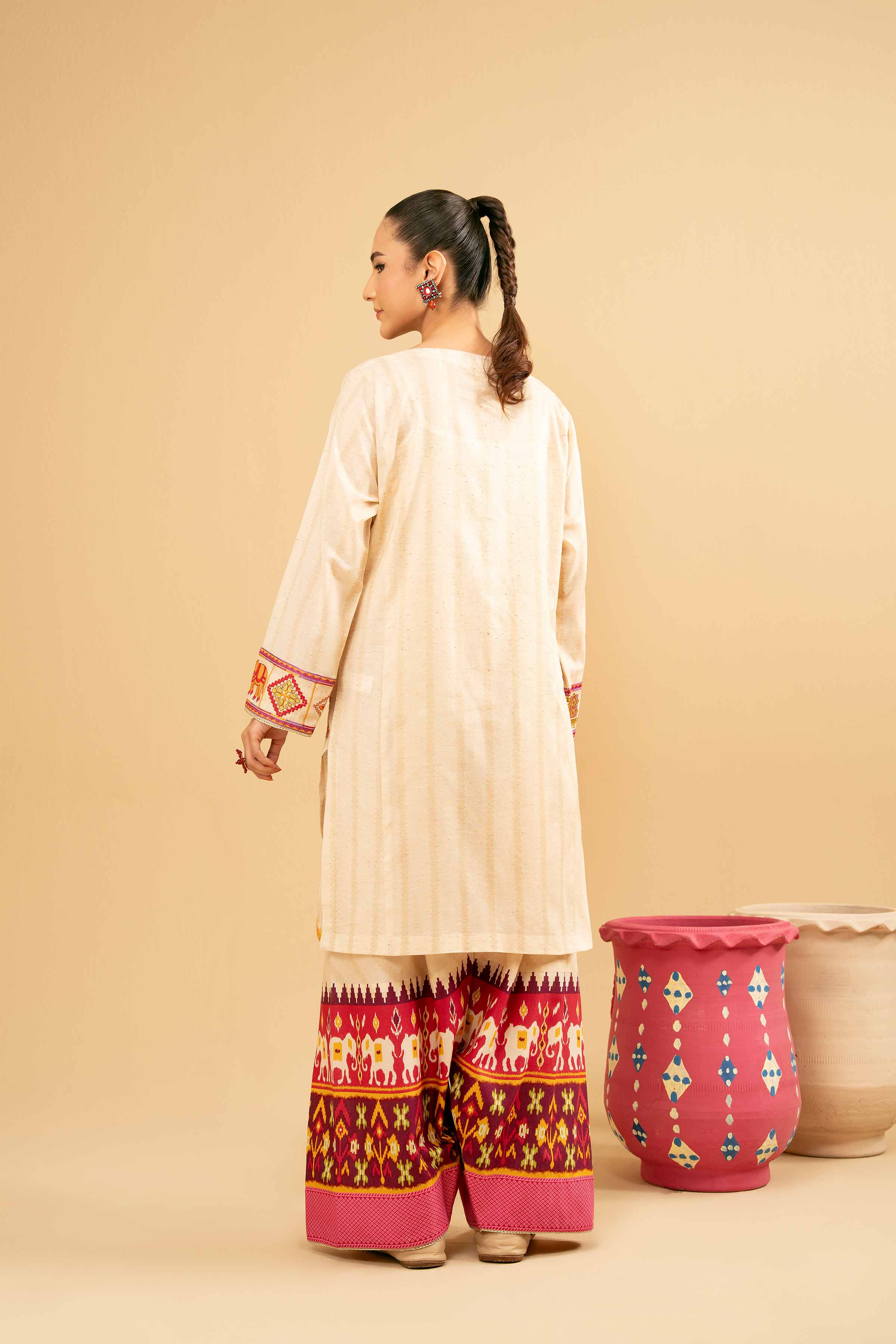 2 Piece - Printed Embroidered Suit - PE25-472 READY TO WEAR White Yarn Dyed 2PC Embroidered