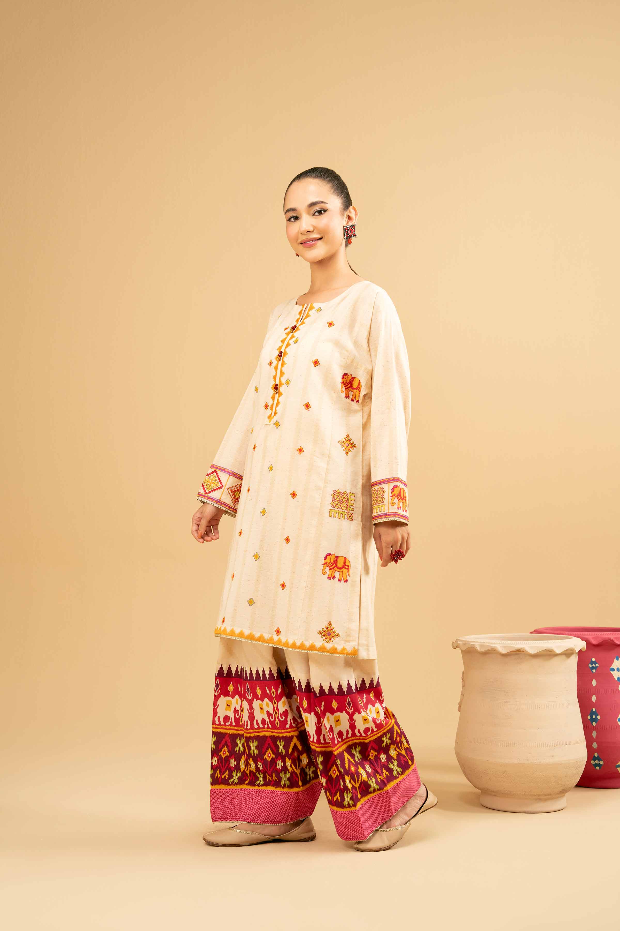 2 Piece - Printed Embroidered Suit - PE25-472 READY TO WEAR White Yarn Dyed 2PC Embroidered