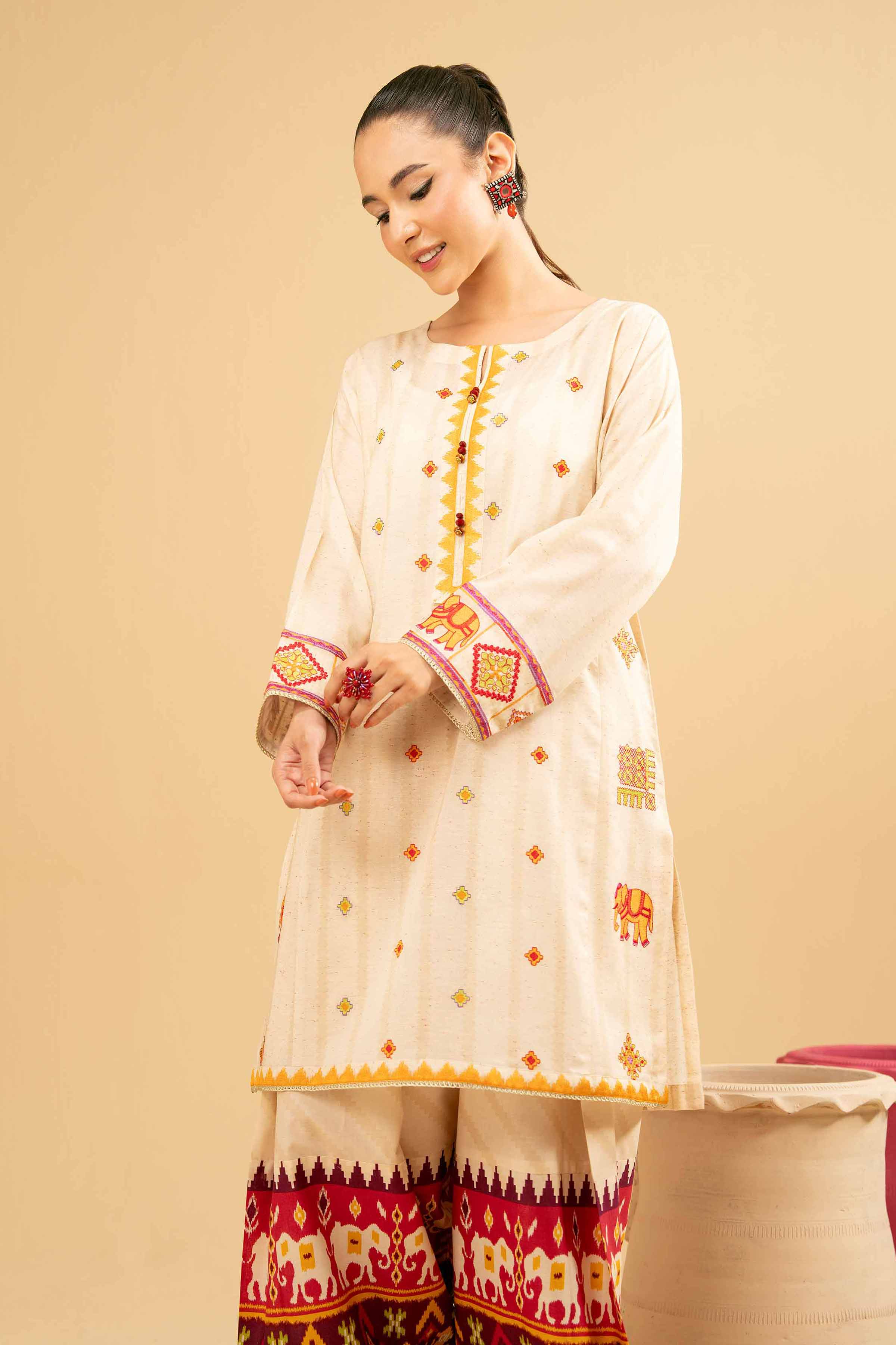 2 Piece - Printed Embroidered Suit - PE25-472 READY TO WEAR White Yarn Dyed 2PC Embroidered