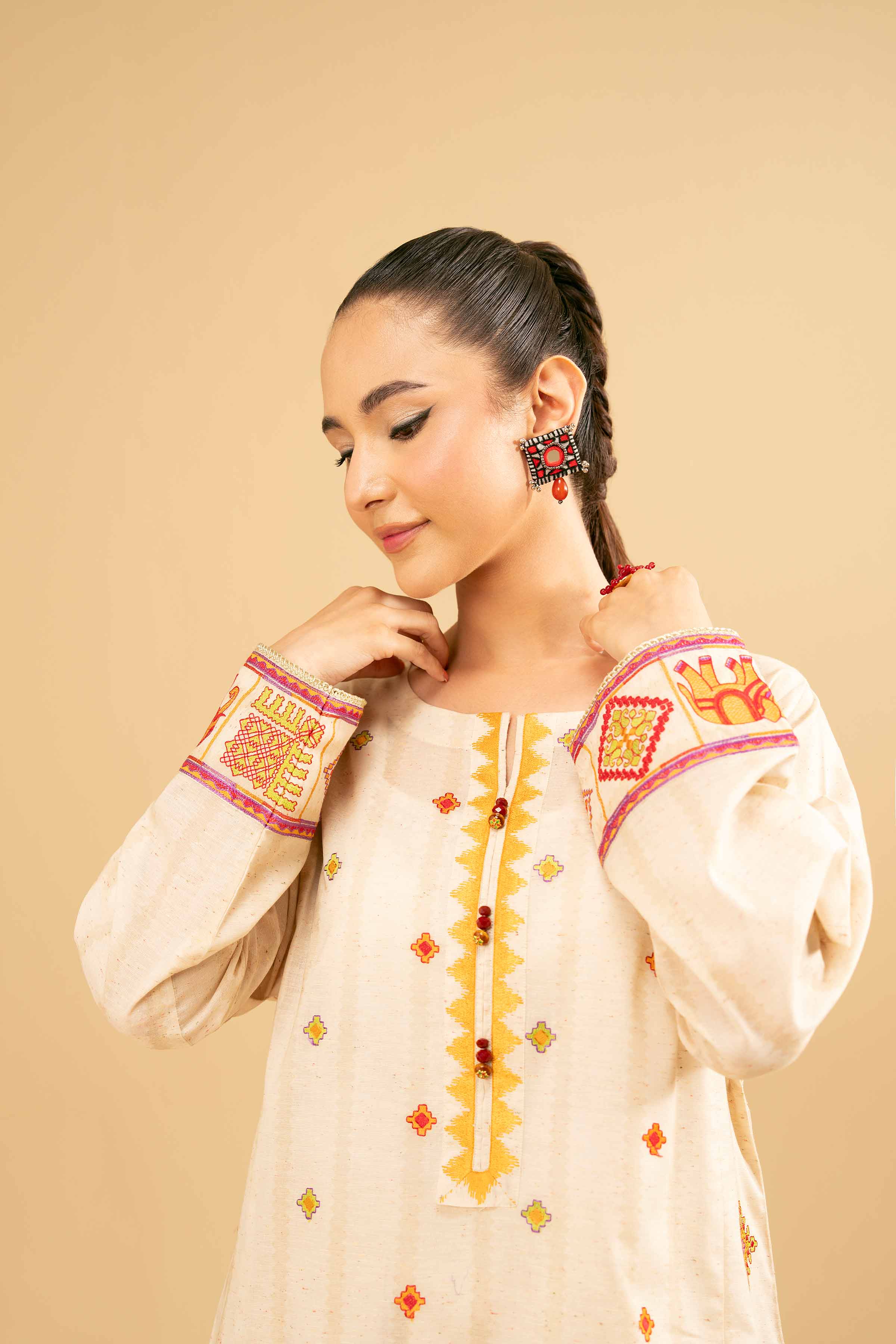 2 Piece - Printed Embroidered Suit - PE25-472 READY TO WEAR White Yarn Dyed 2PC Embroidered