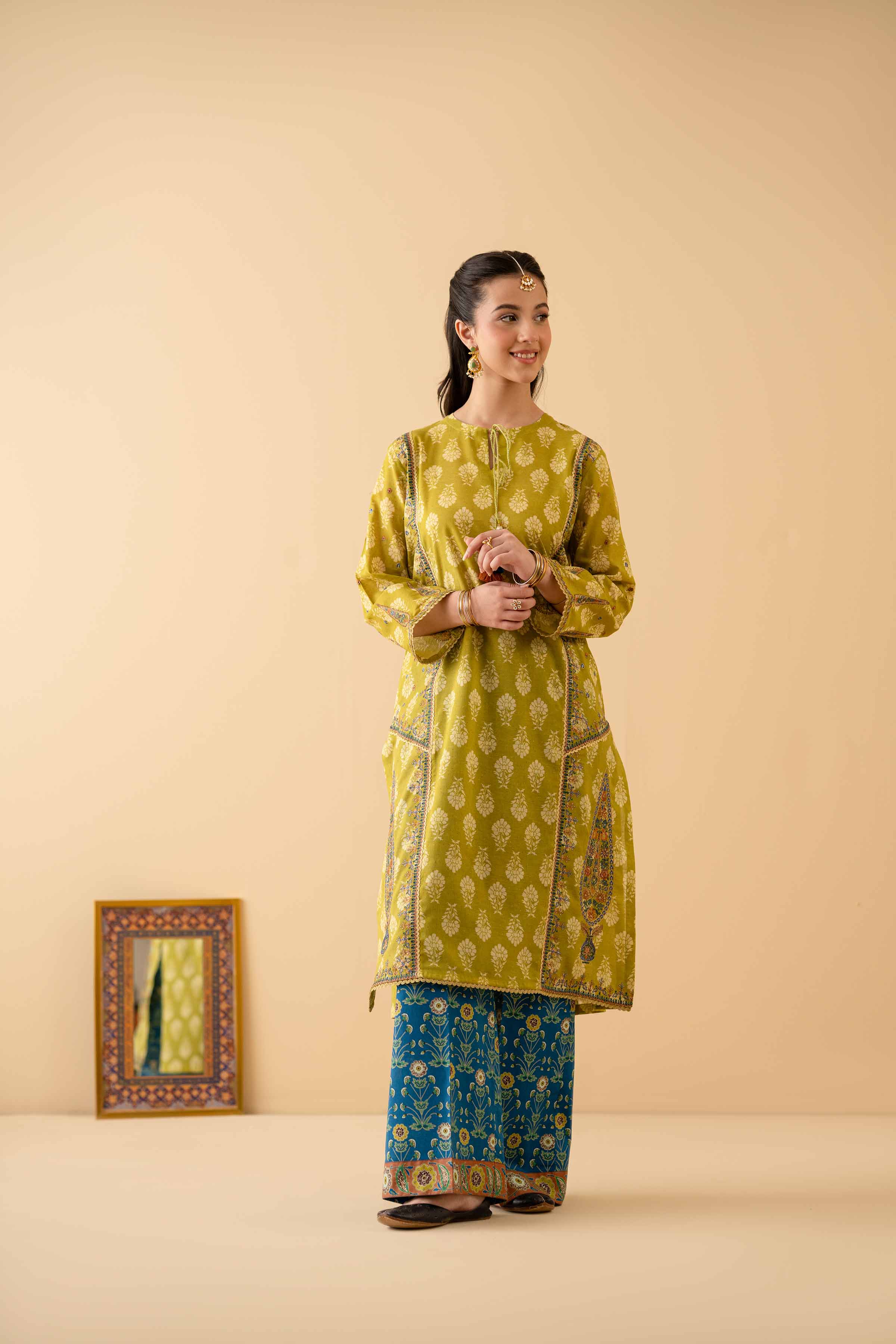 2 Piece - Printed Embroidered Suit - PE25-491 READY TO WEAR Green Jacquard 2PC Embroidered