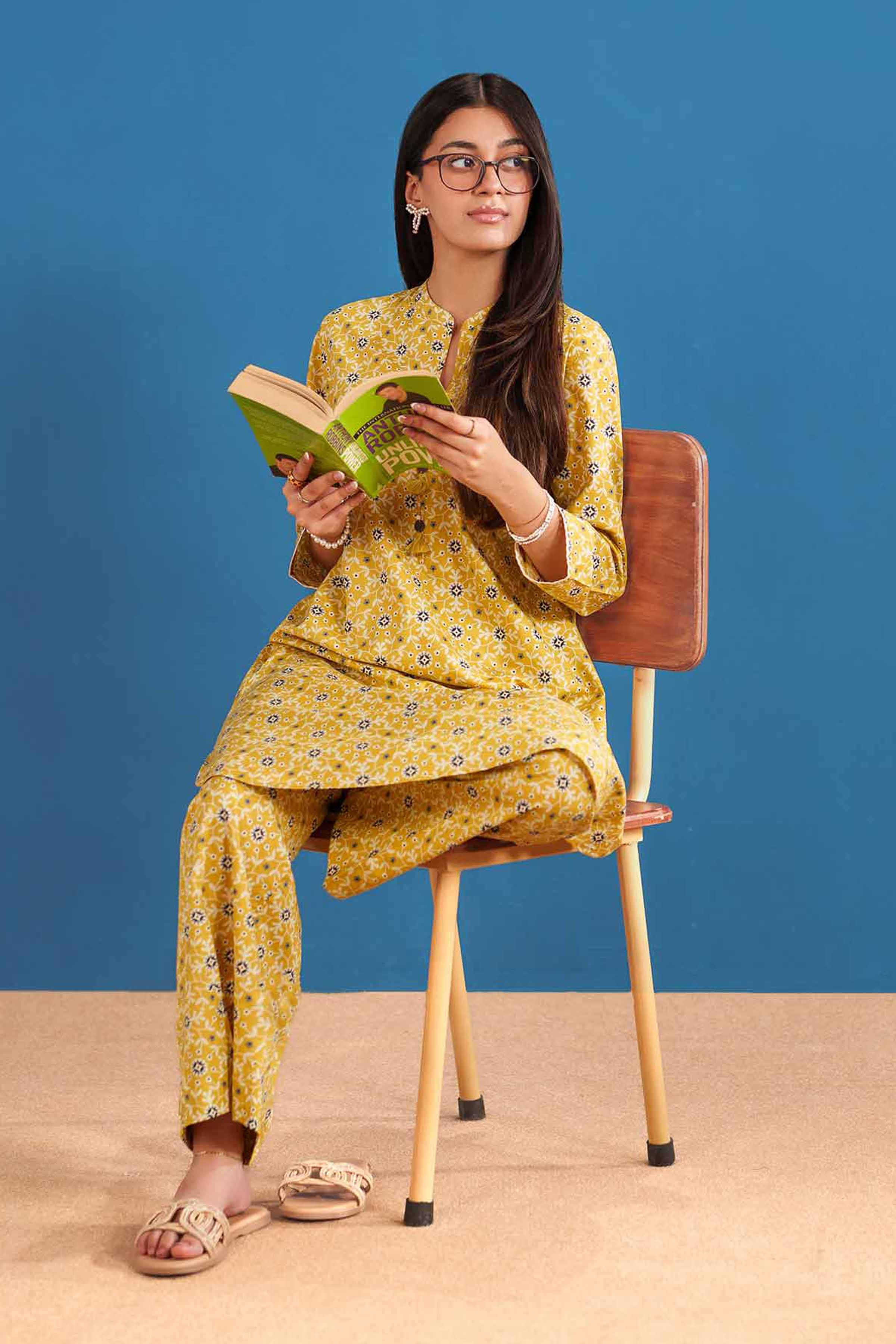2 Piece - Printed Suit - PE25-522 READY TO WEAR Yellow Cambric 2PC Printed