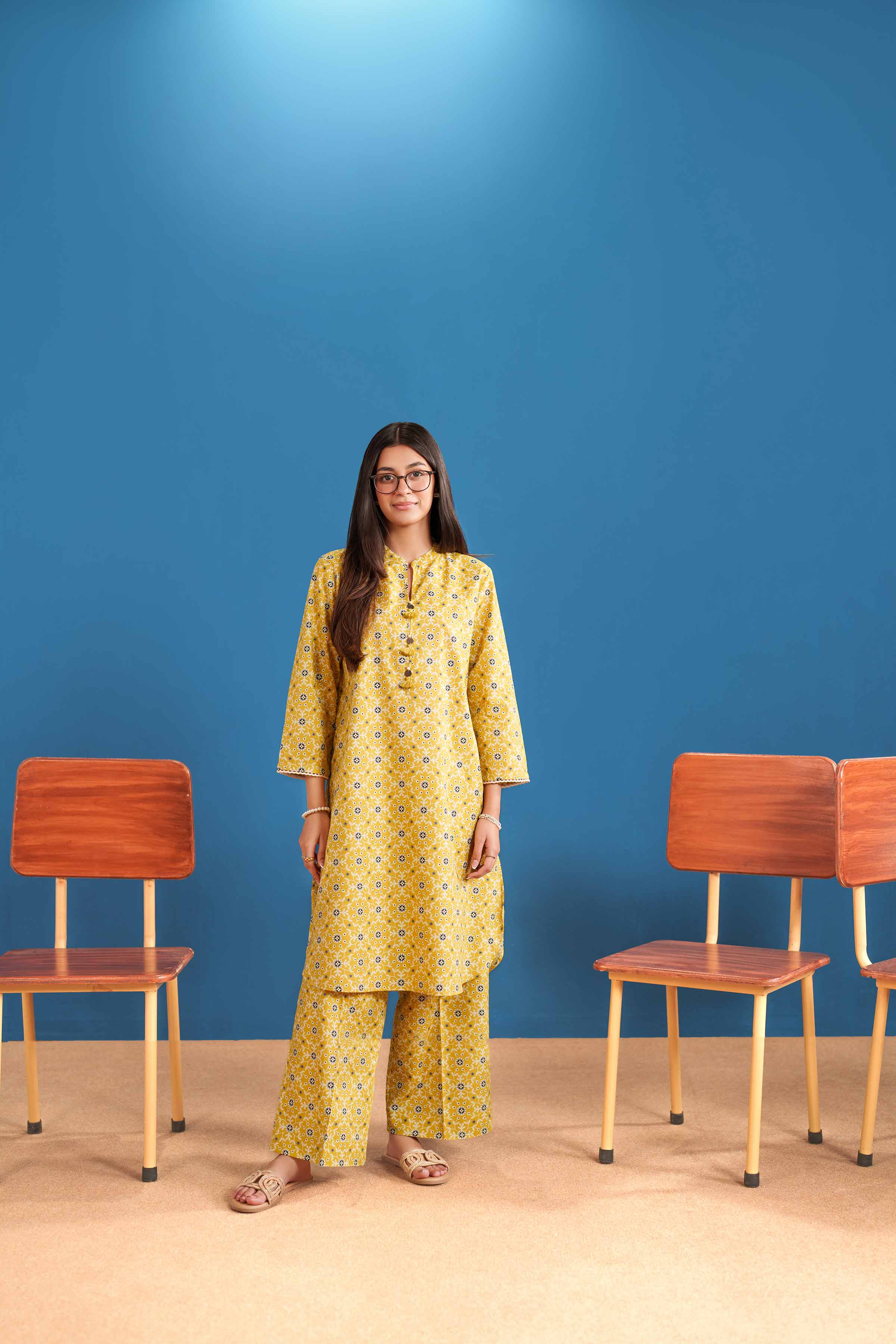 2 Piece - Printed Suit - PE25-522 READY TO WEAR Yellow Cambric 2PC Printed