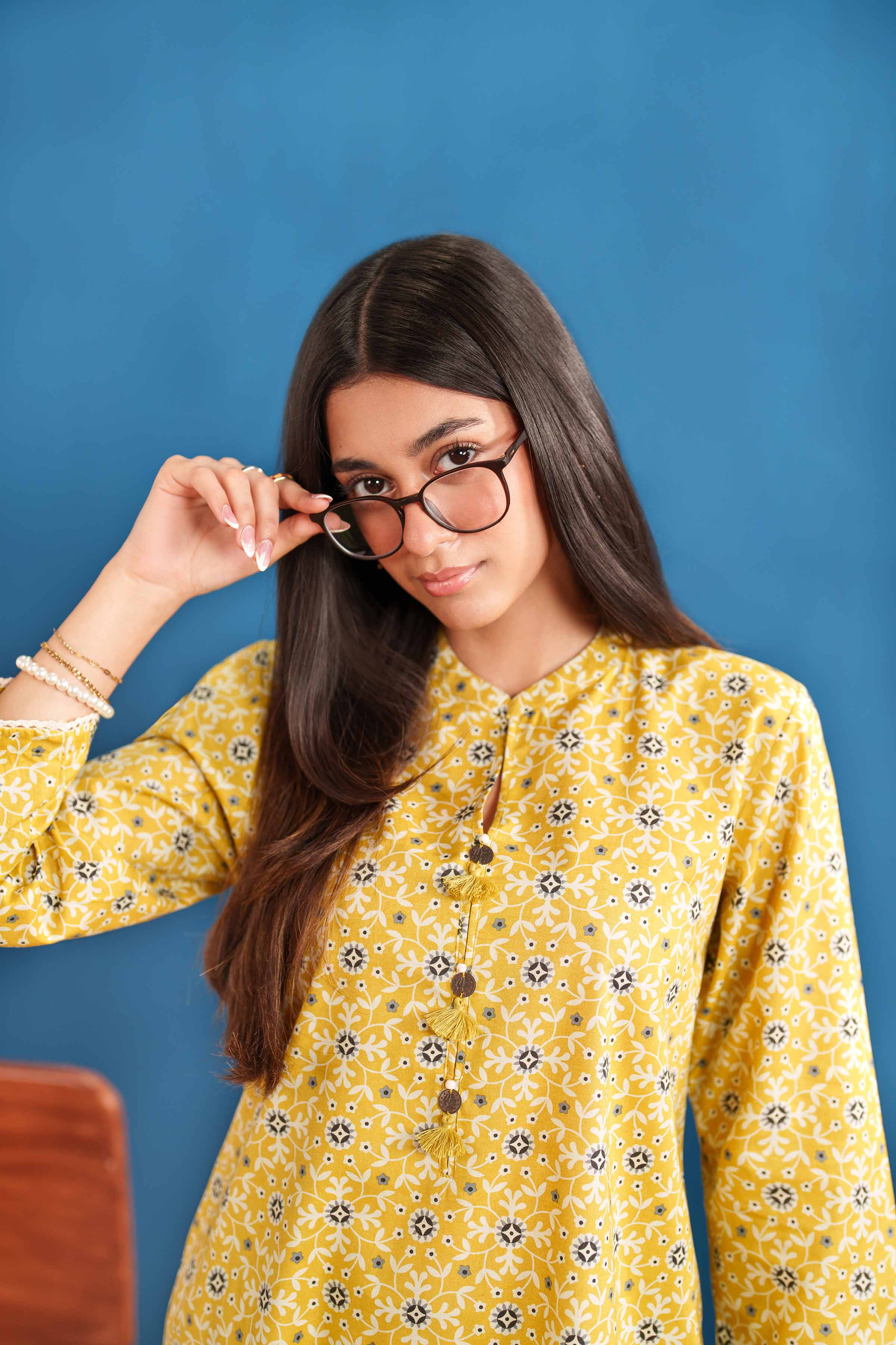 2 Piece - Printed Suit - PE25-522 READY TO WEAR Yellow Cambric 2PC Printed