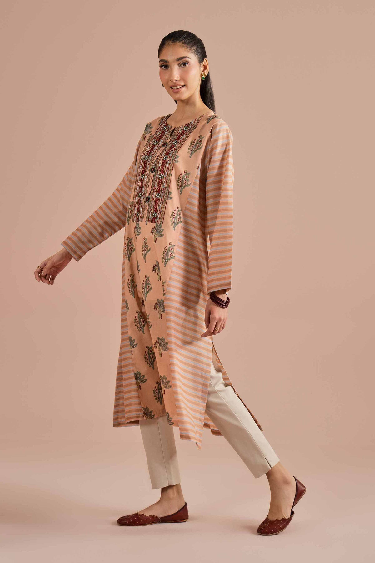 Printed Embroidered Shirt - PE26-01 Orange Lawn 1PC Embroidered Nishat Australia