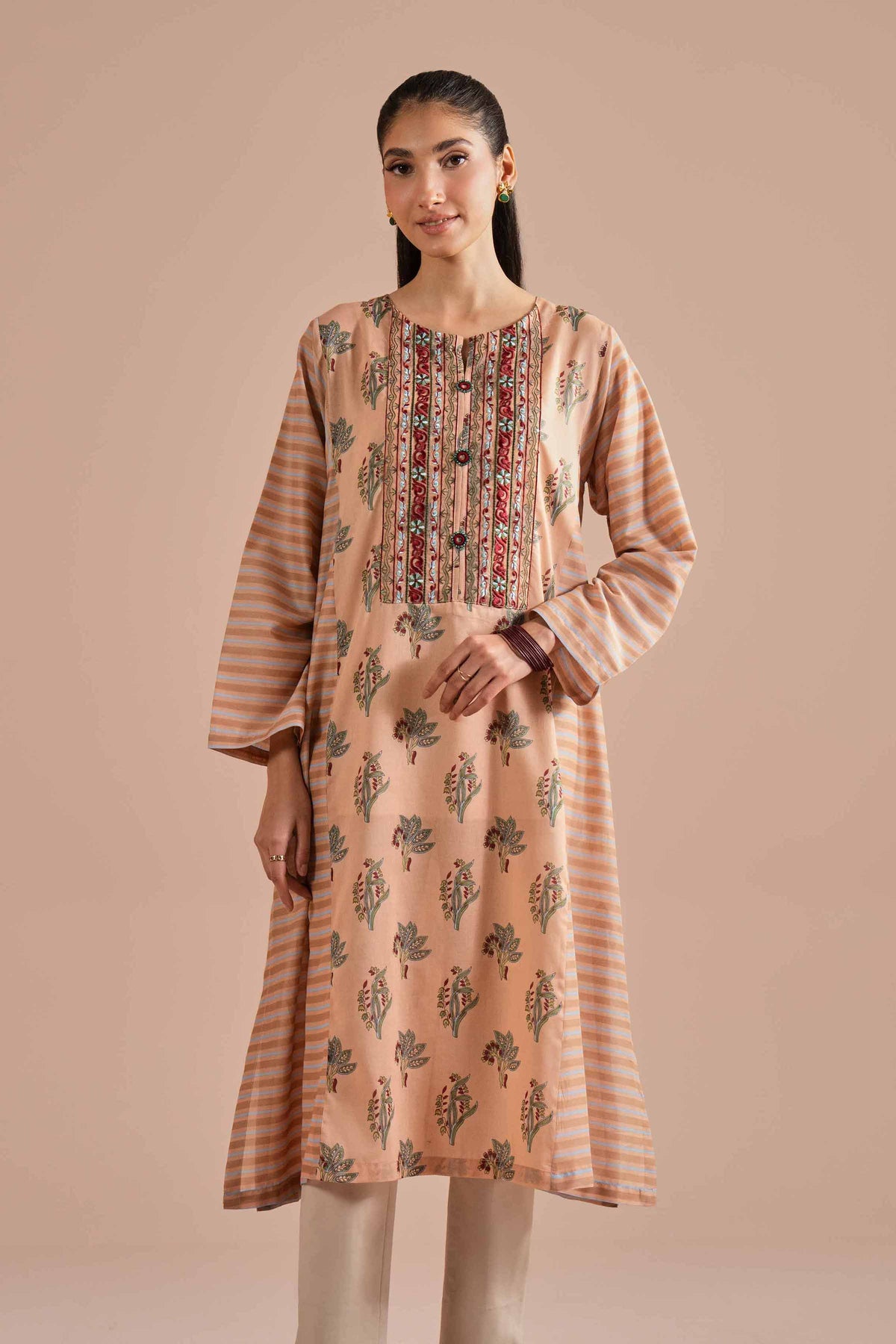 Printed Embroidered Shirt - PE26-01 Orange Lawn 1PC Embroidered Nishat Australia