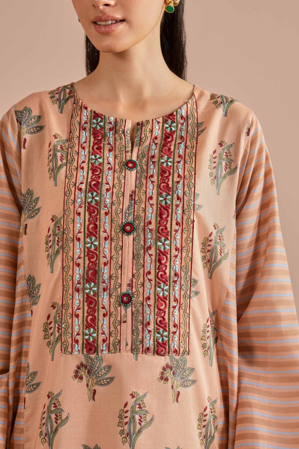 Printed Embroidered Shirt - PE26-01 Orange Lawn 1PC Embroidered Nishat Australia