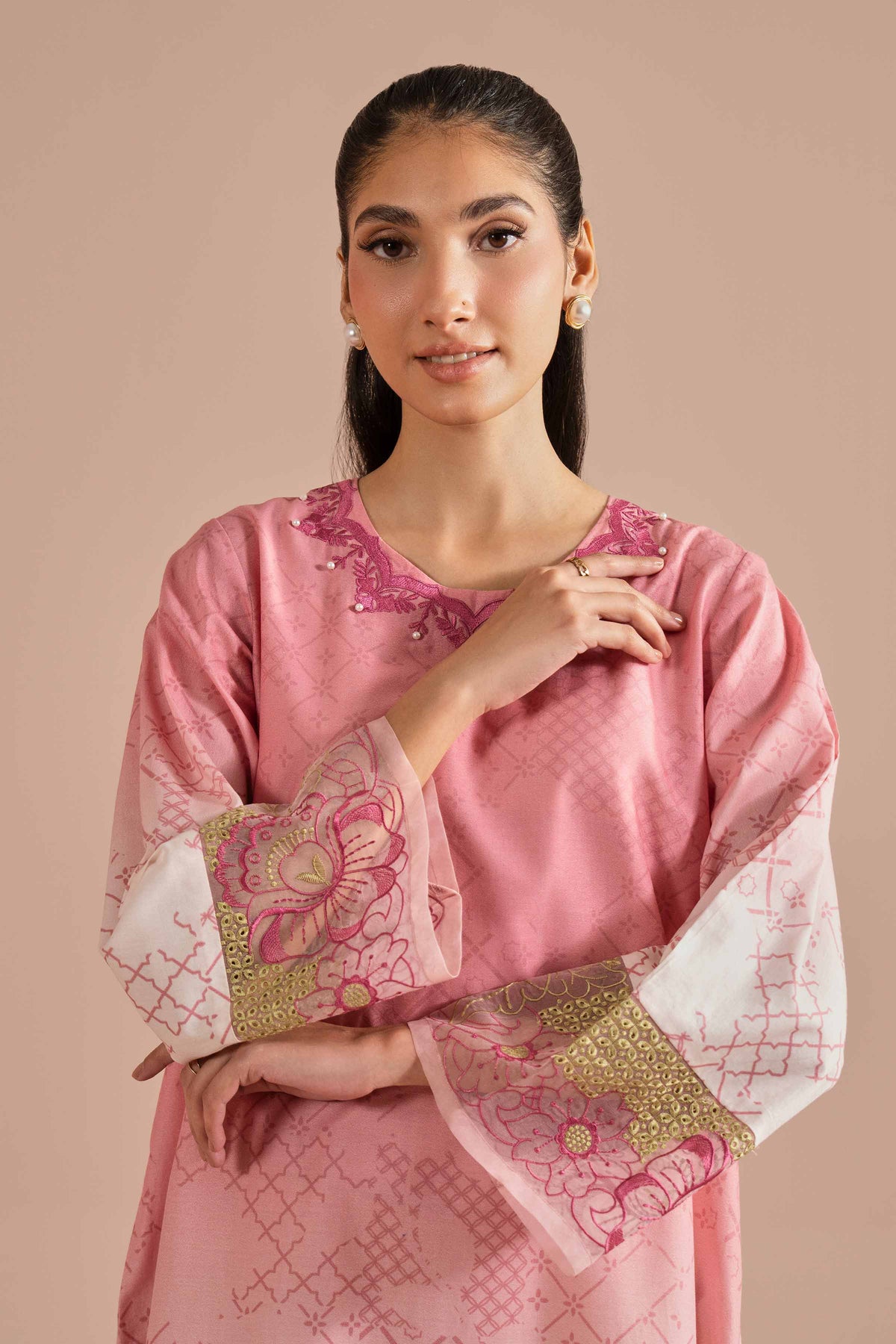 Printed Embroidered Shirt - PE26-03 Pink Lawn 1PC  Embroidered  Nishat Australia