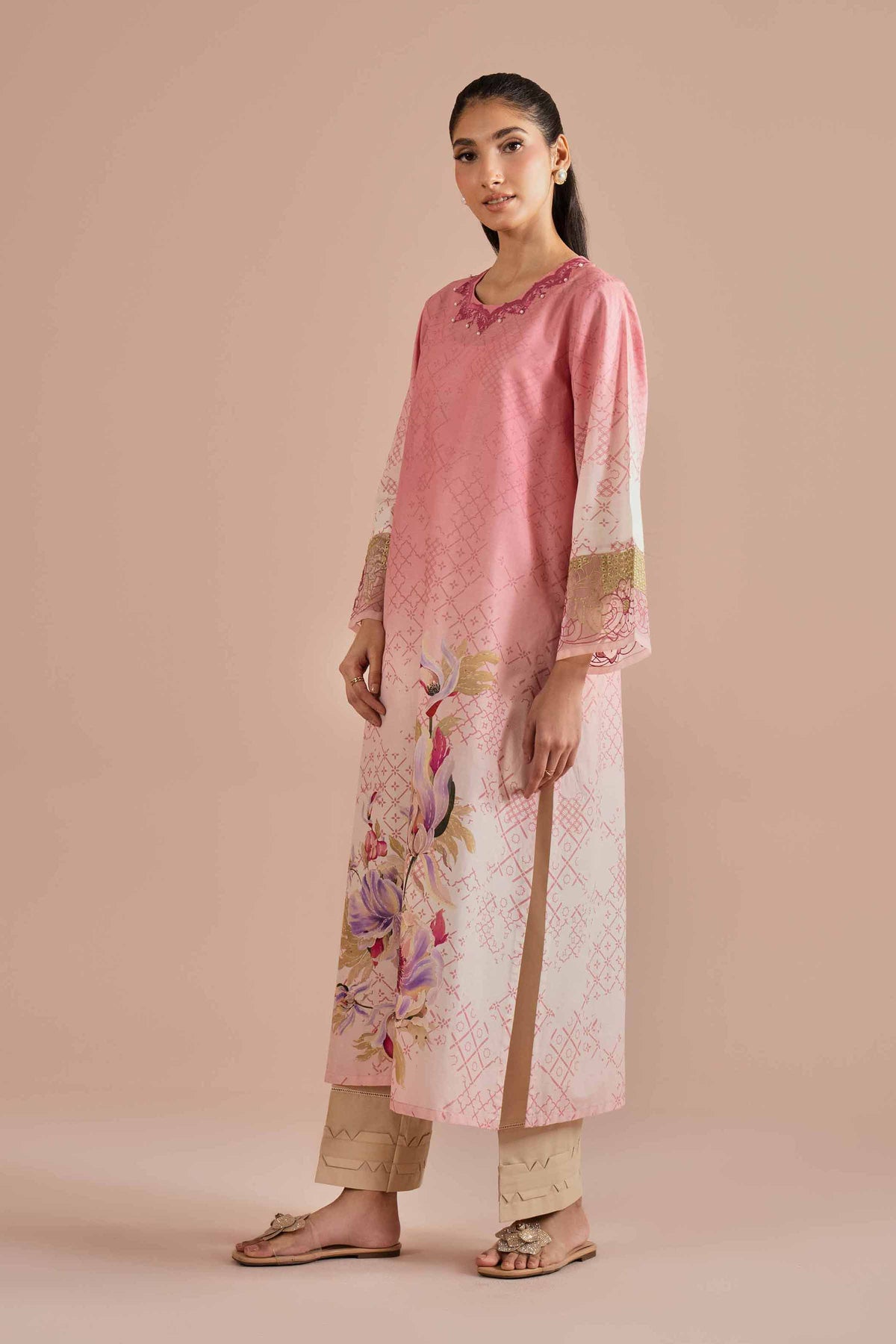 Printed Embroidered Shirt - PE26-03 Pink Lawn 1PC  Embroidered  Nishat Australia