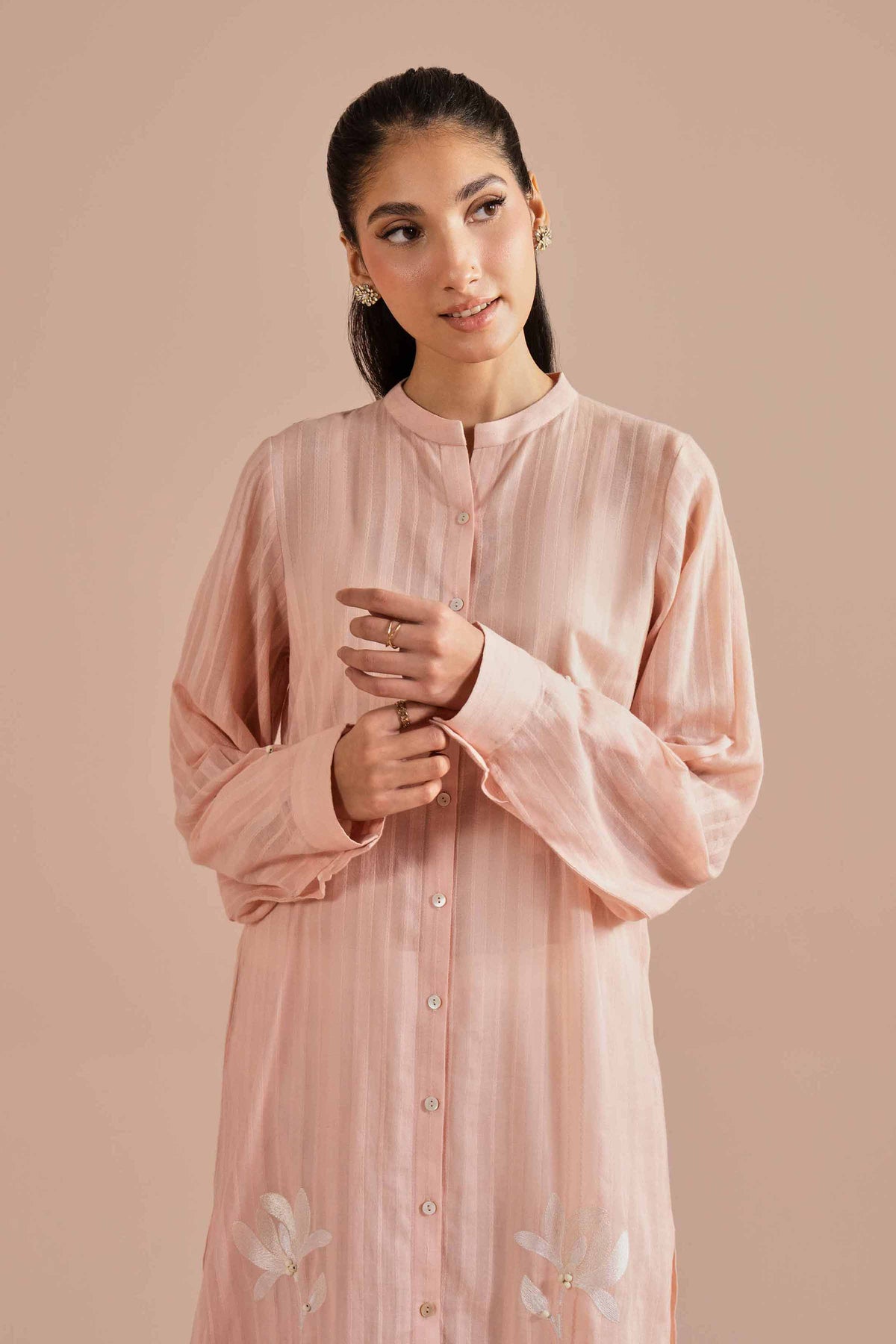 Embroidered Shirt - PE26-08 Orange Dobby 1PC Embroidered  Nishat Australia