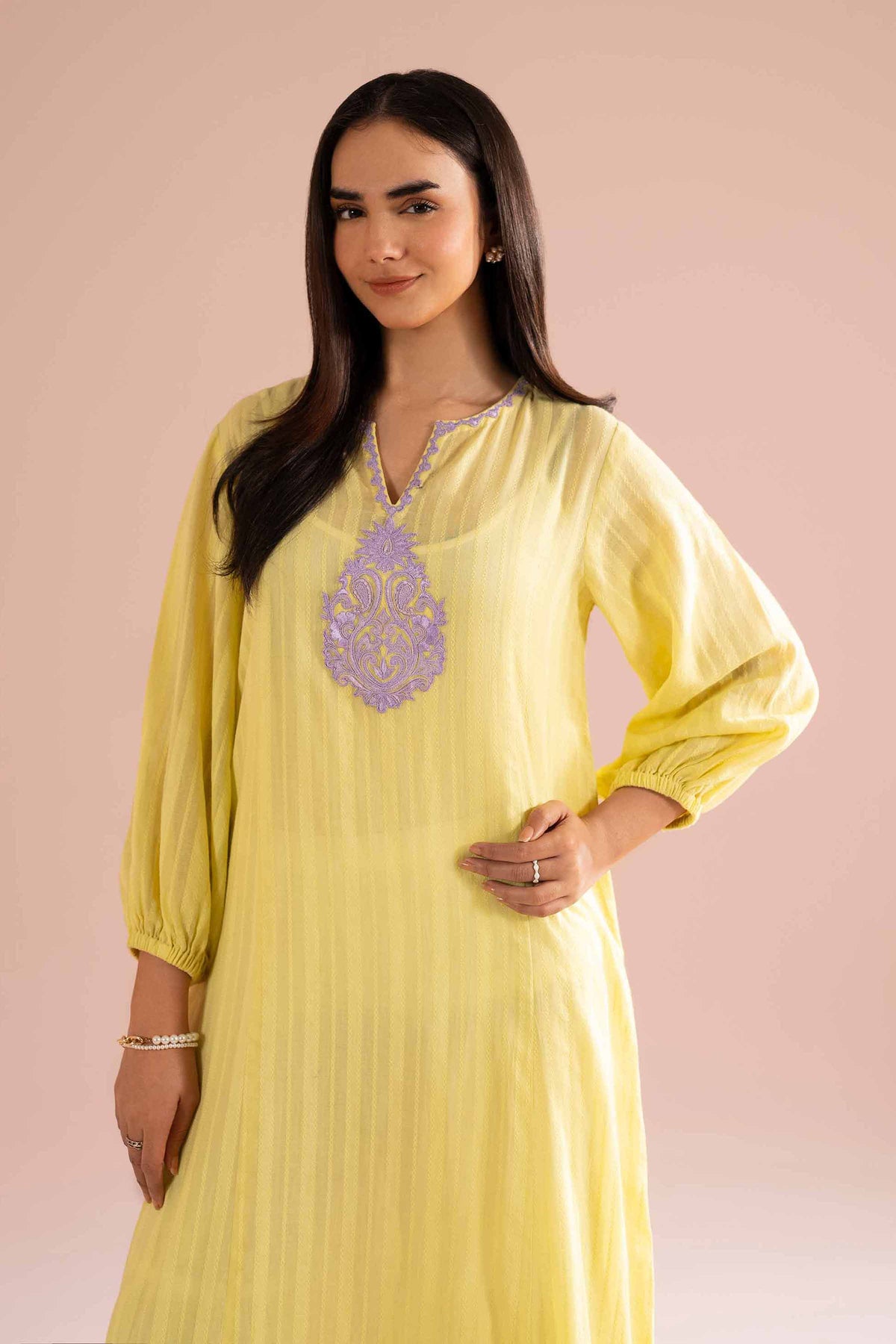 Embroidered Dress - PE26-10 Yellow Dobby 1PC Embroidered Nishat Australia