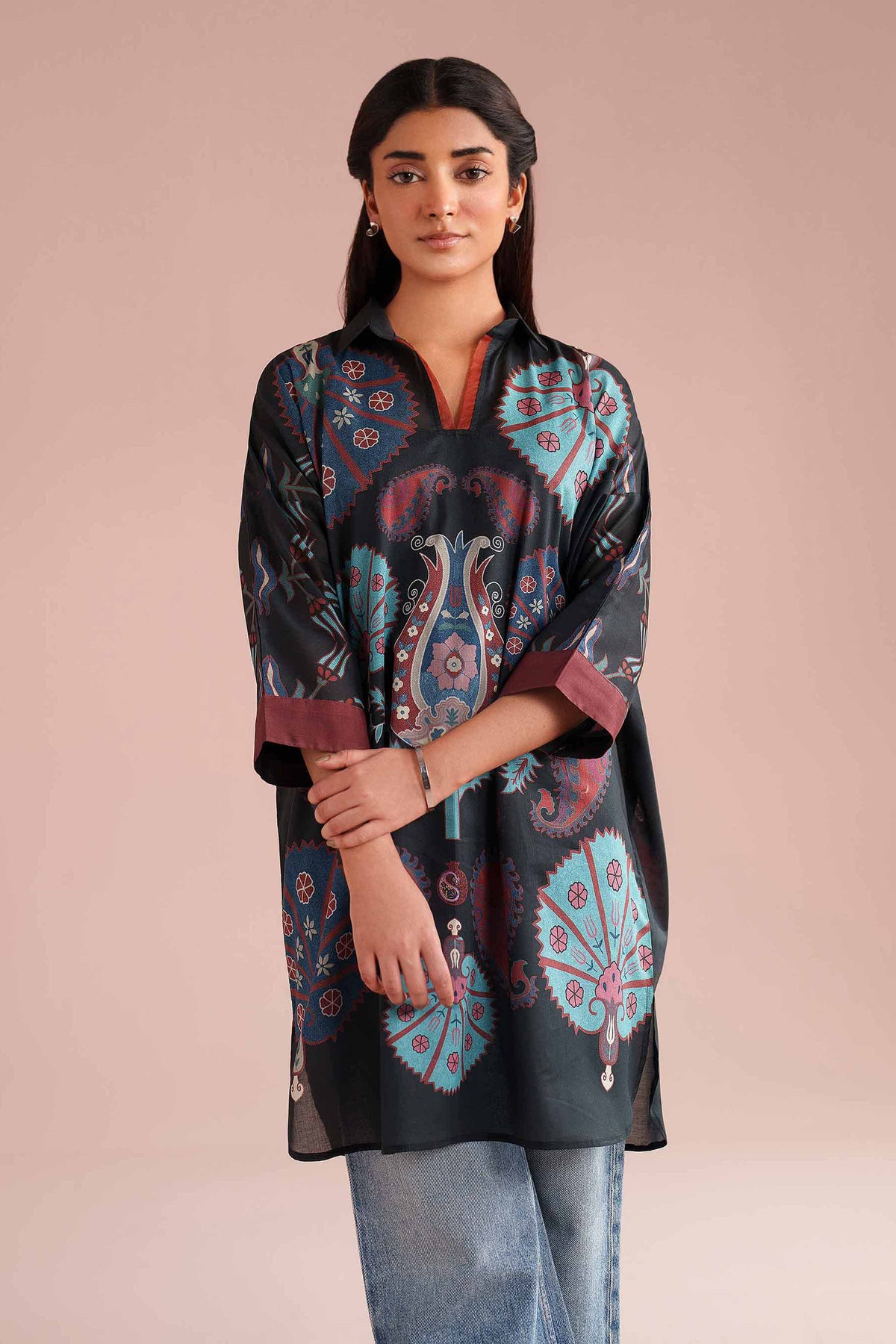 Printed Kimono - PE26-105 Black Lawn 1PC Printed Nishat Australia