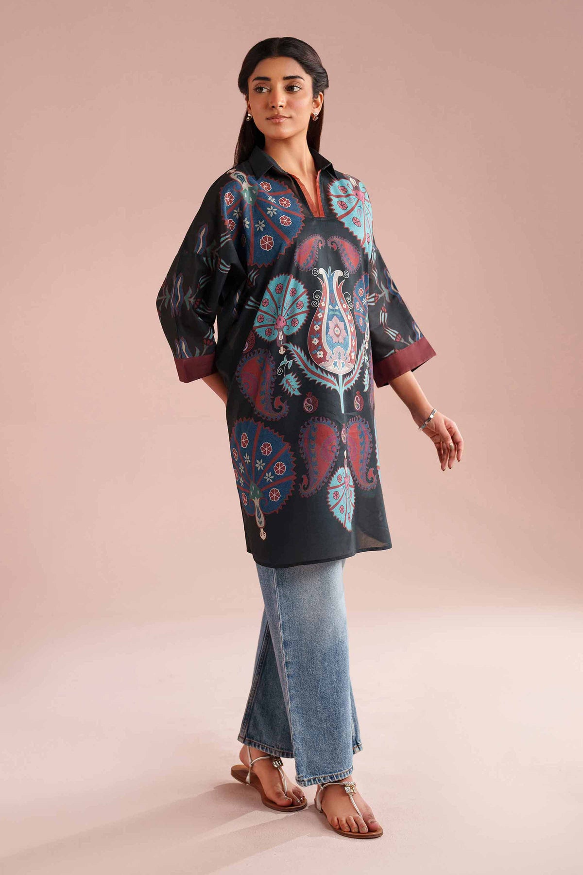 Printed Kimono - PE26-105 Black Lawn 1PC Printed Nishat Australia