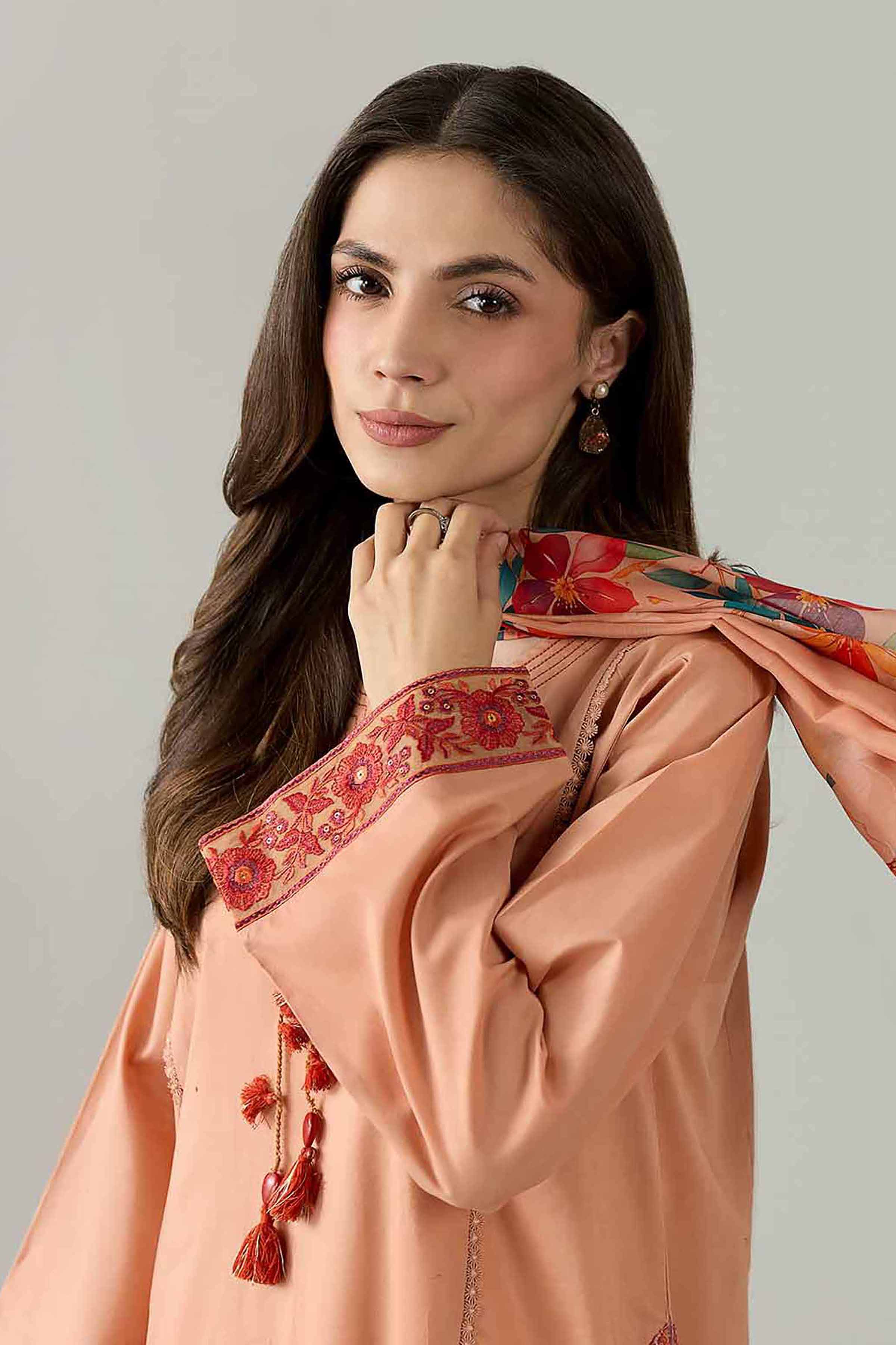 3 Piece - Embroidered Suit - PE26-139 Orange Cambric 3PC Embroidered Nishat Australia