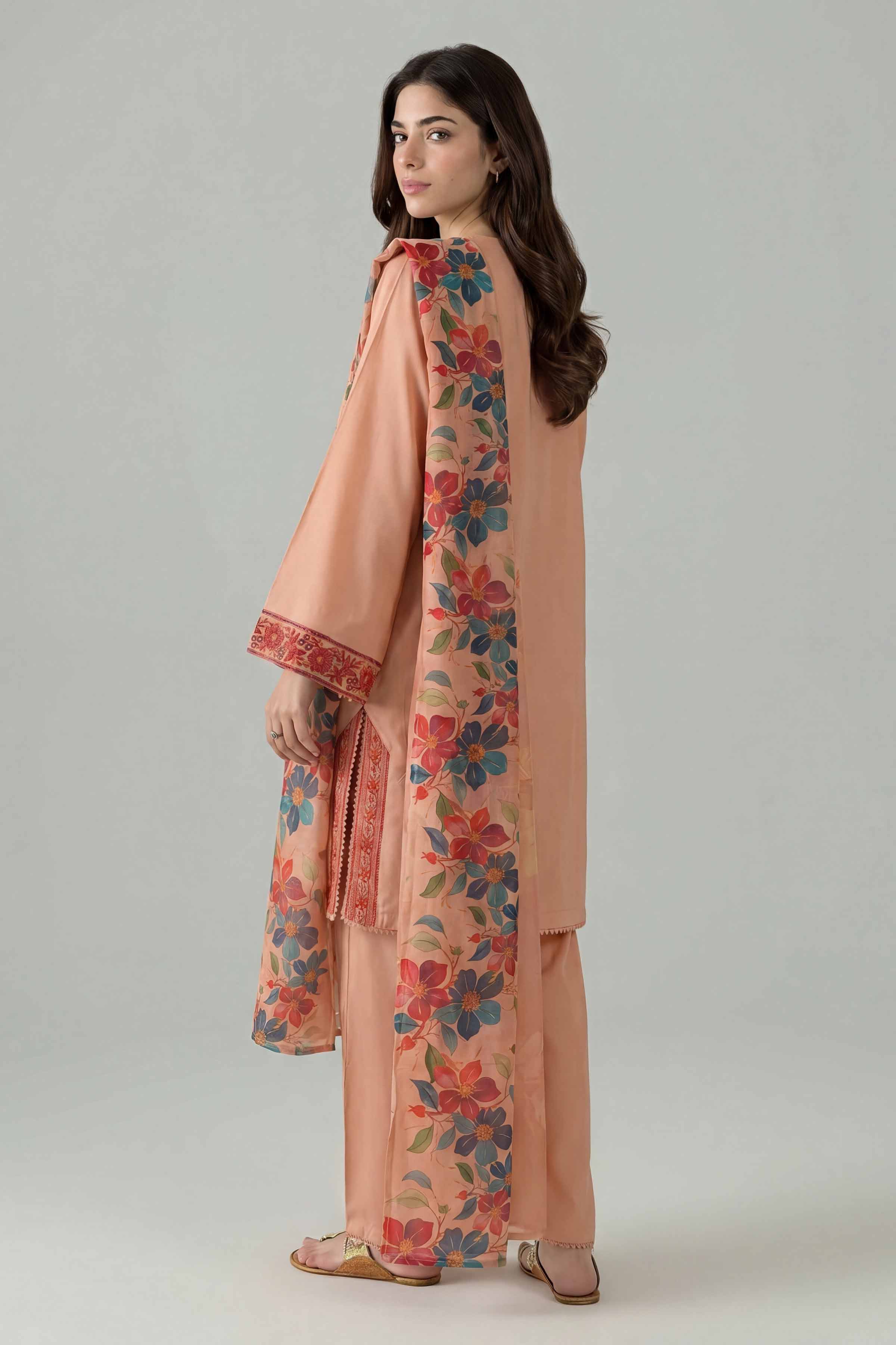 3 Piece - Embroidered Suit - PE26-139 Orange Cambric 3PC Embroidered Nishat Australia