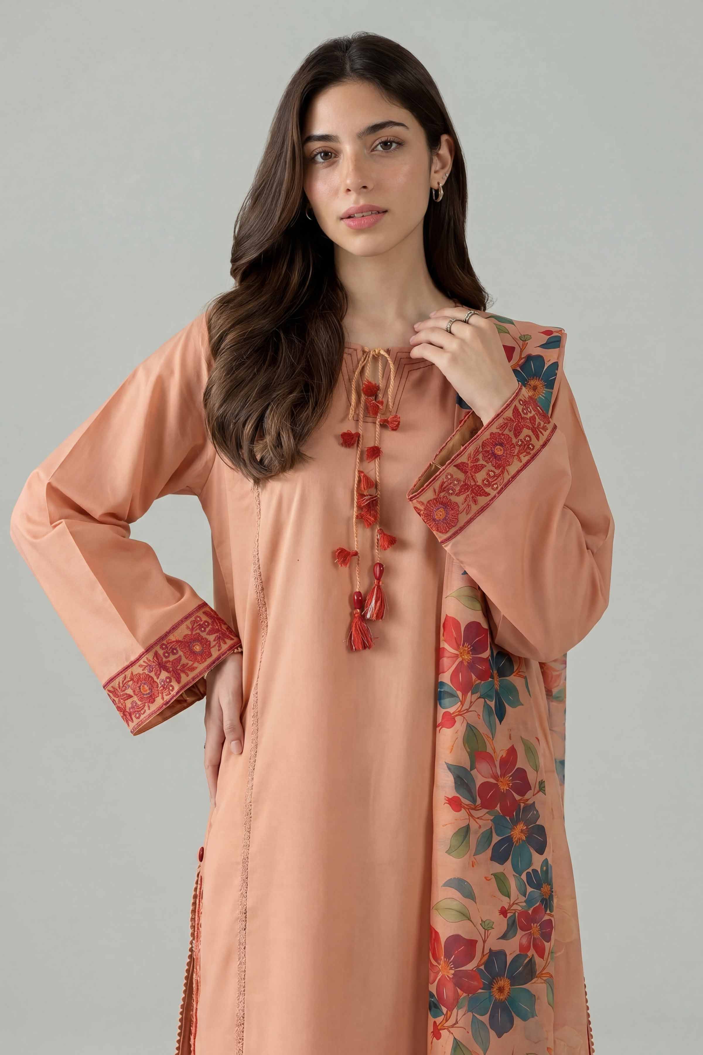 3 Piece - Embroidered Suit - PE26-139 Orange Cambric 3PC Embroidered Nishat Australia