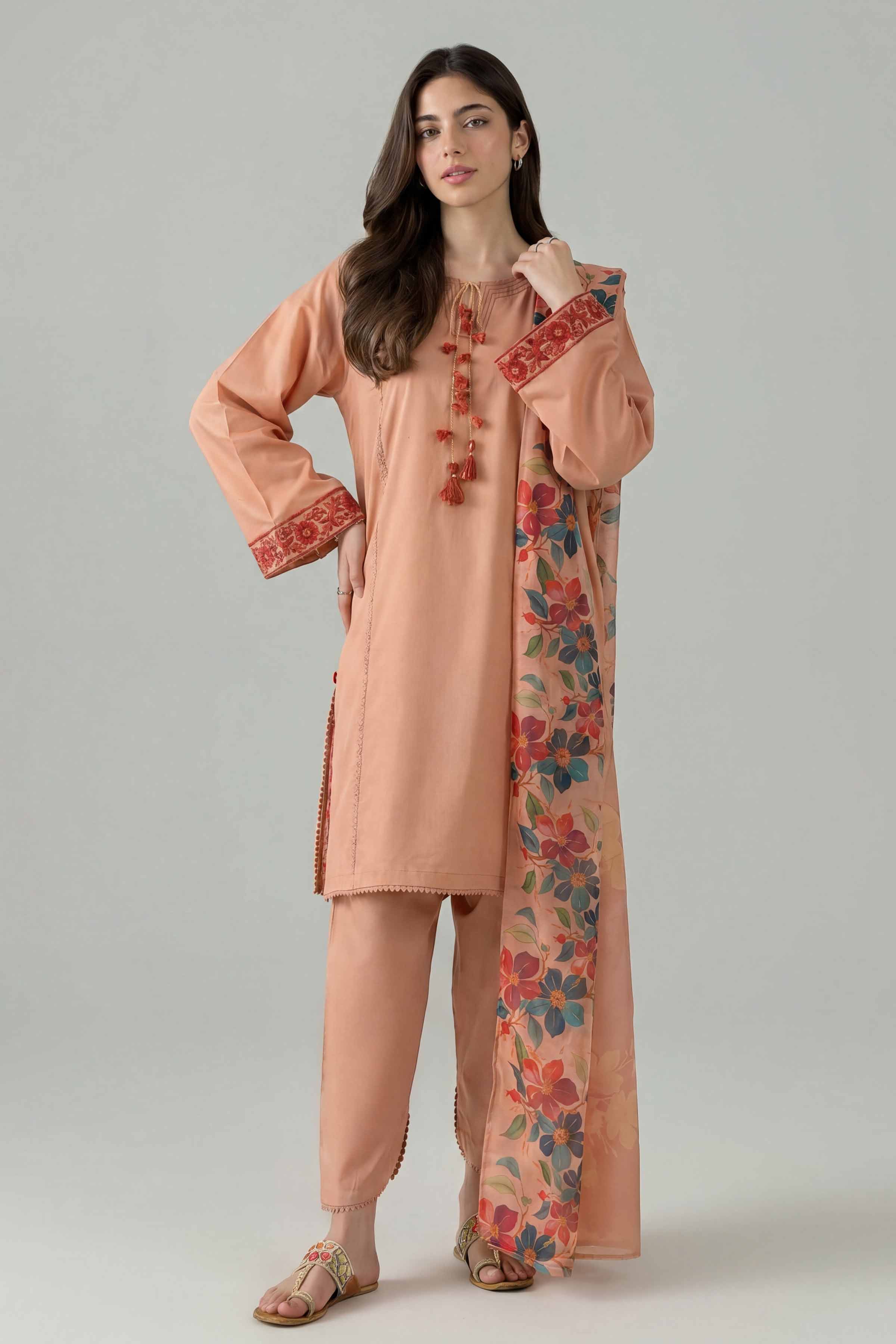 3 Piece - Embroidered Suit - PE26-139 Orange Cambric 3PC Embroidered Nishat Australia