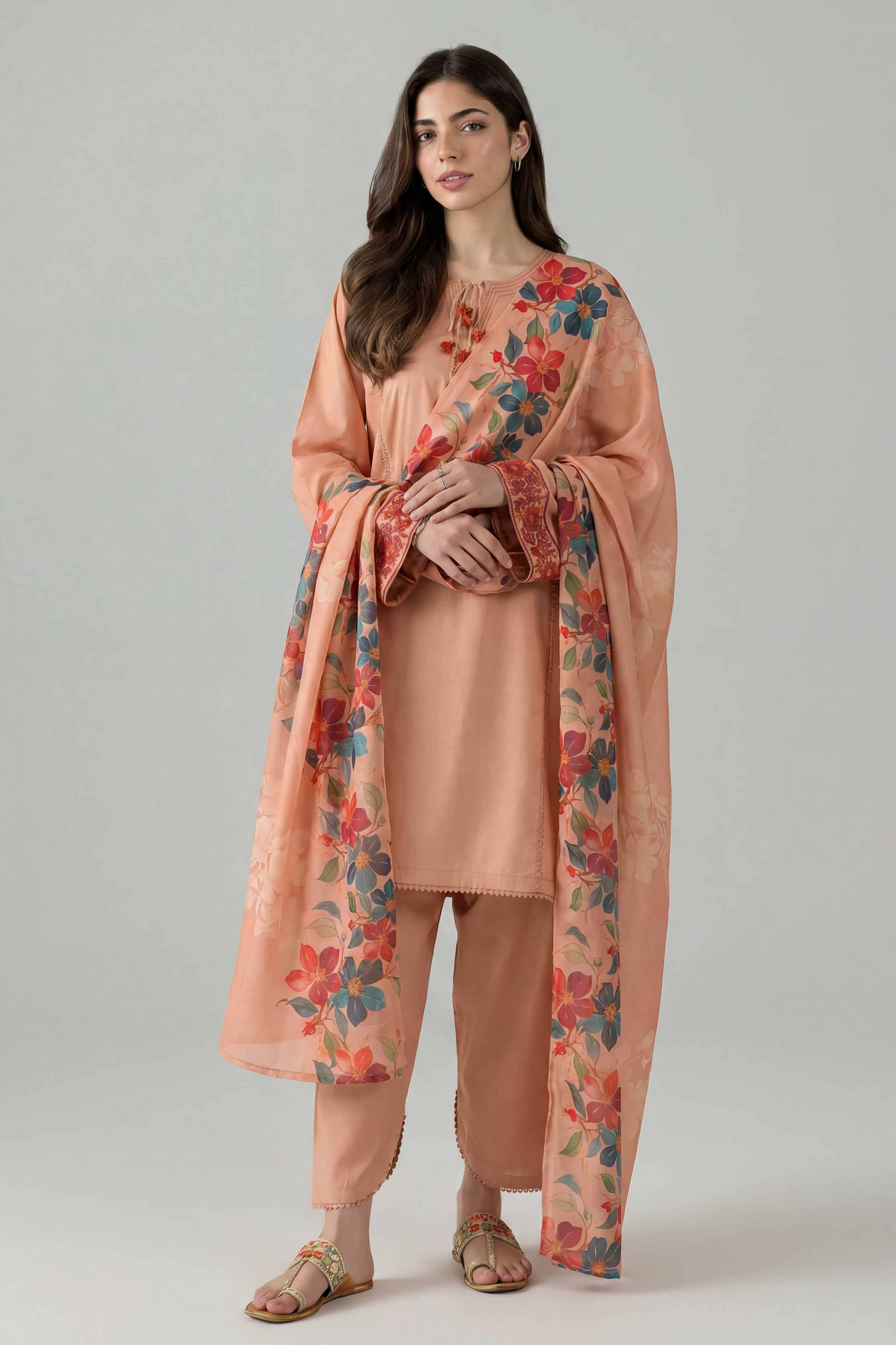 3 Piece - Embroidered Suit - PE26-139 Orange Cambric 3PC Embroidered Nishat Australia