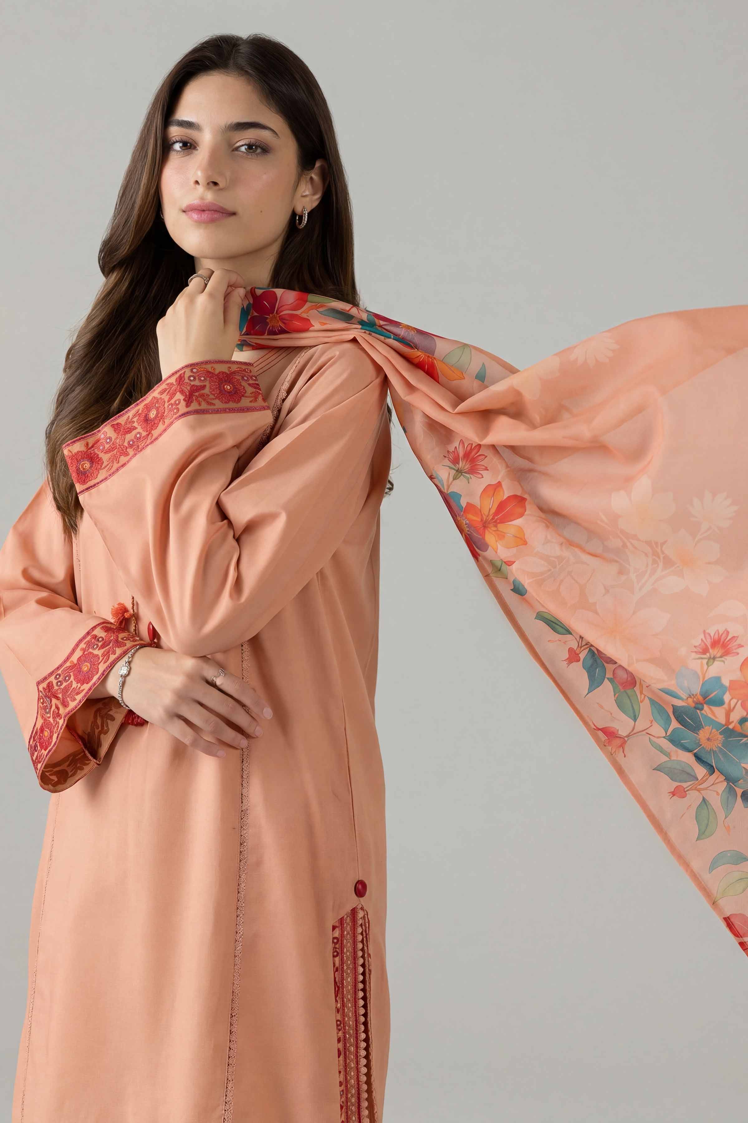 3 Piece - Embroidered Suit - PE26-139 Orange Cambric 3PC Embroidered Nishat Australia