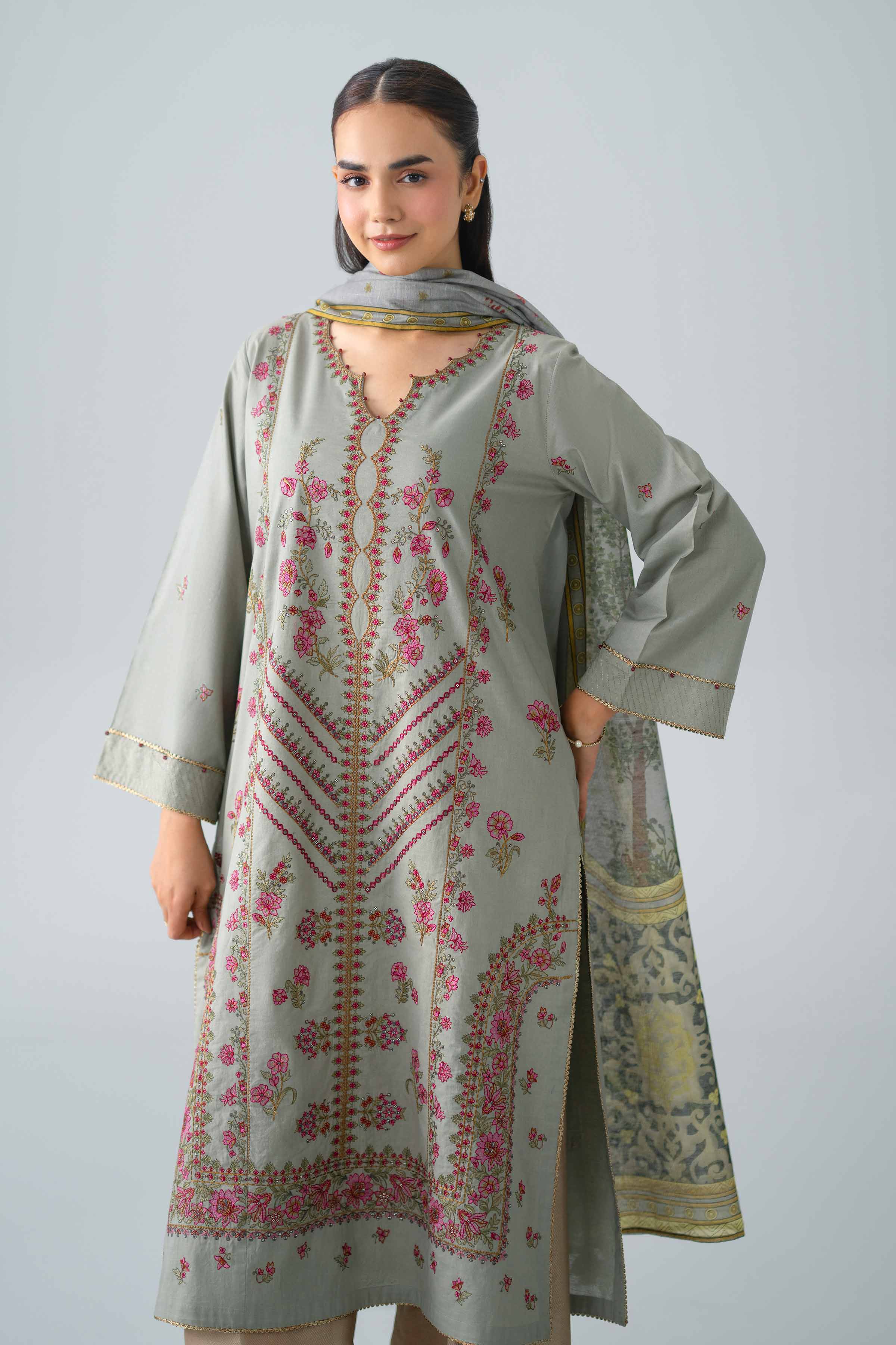 2 Piece - Embroidered Suit - PE26-145 Grey Cambric 2PC Embroidered Nishat Australia