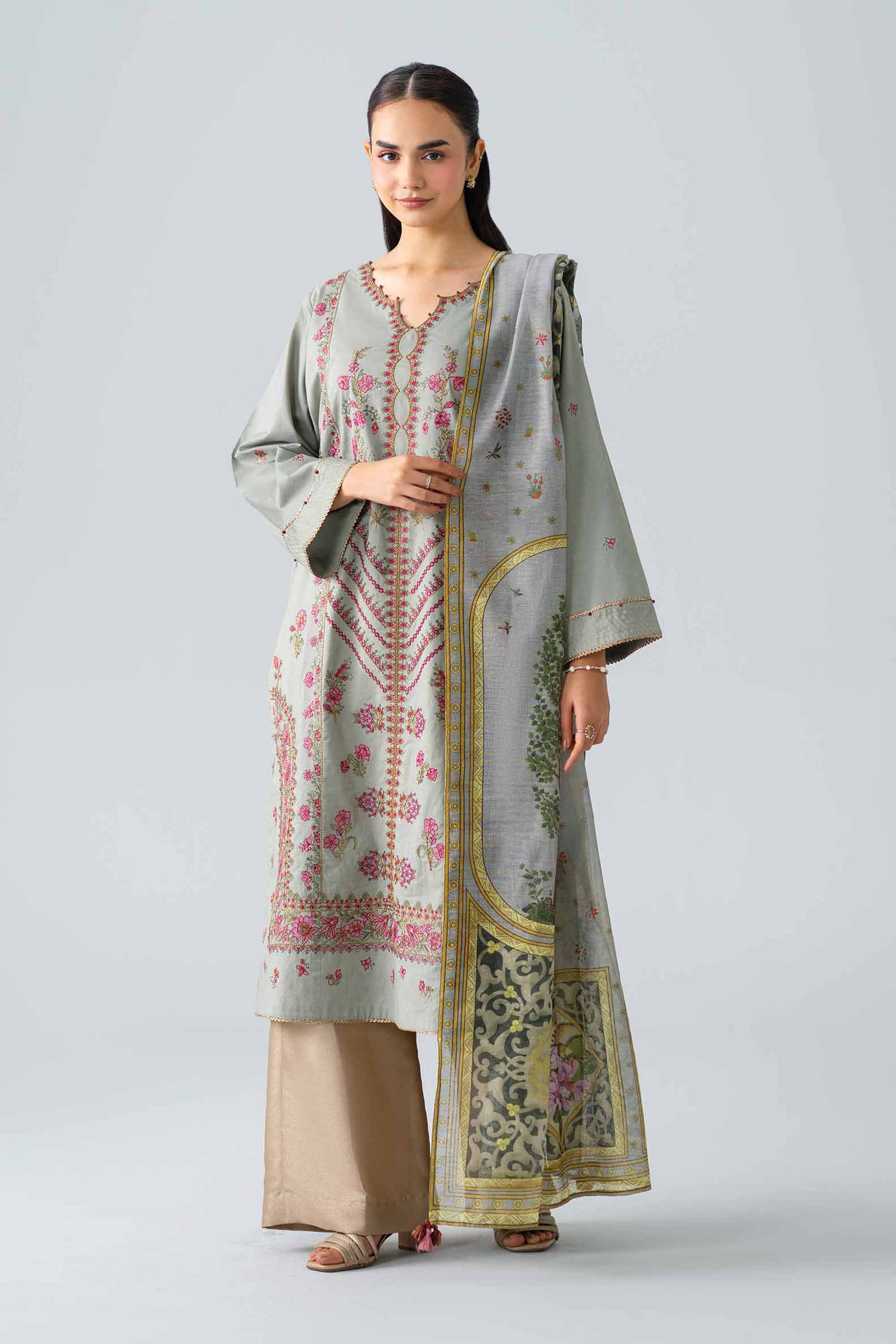 2 Piece - Embroidered Suit - PE26-145 Grey Cambric 2PC Embroidered Nishat Australia