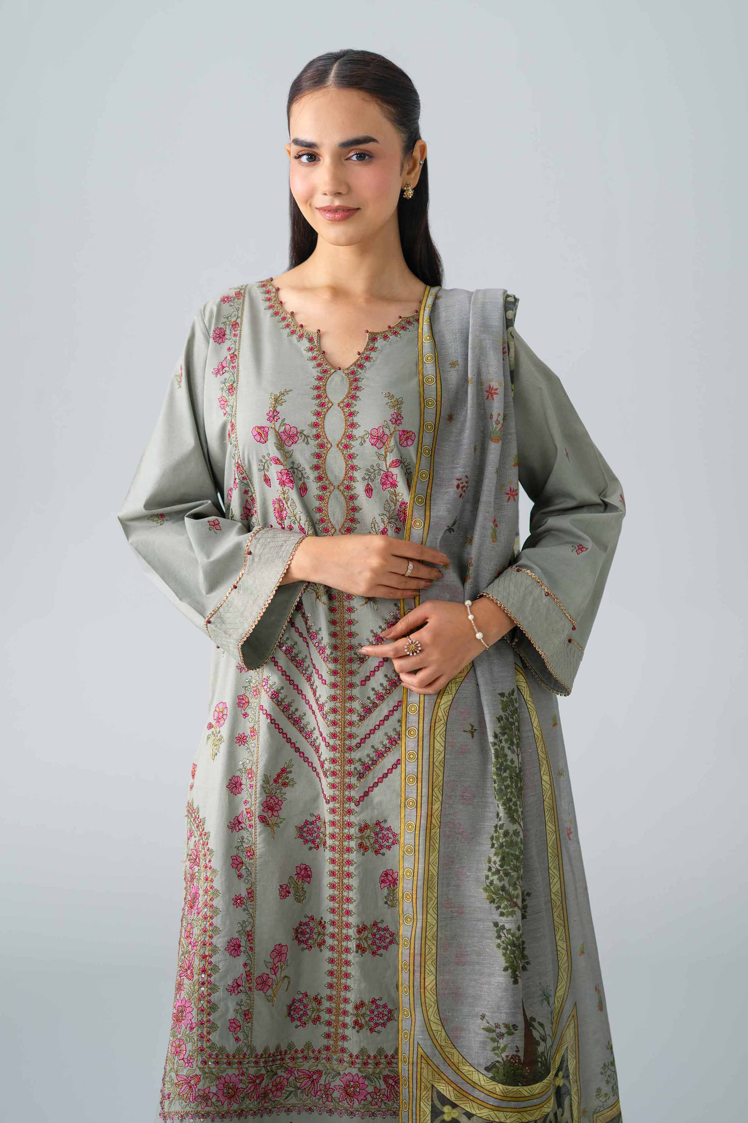 2 Piece - Embroidered Suit - PE26-145 Grey Cambric 2PC Embroidered Nishat Australia