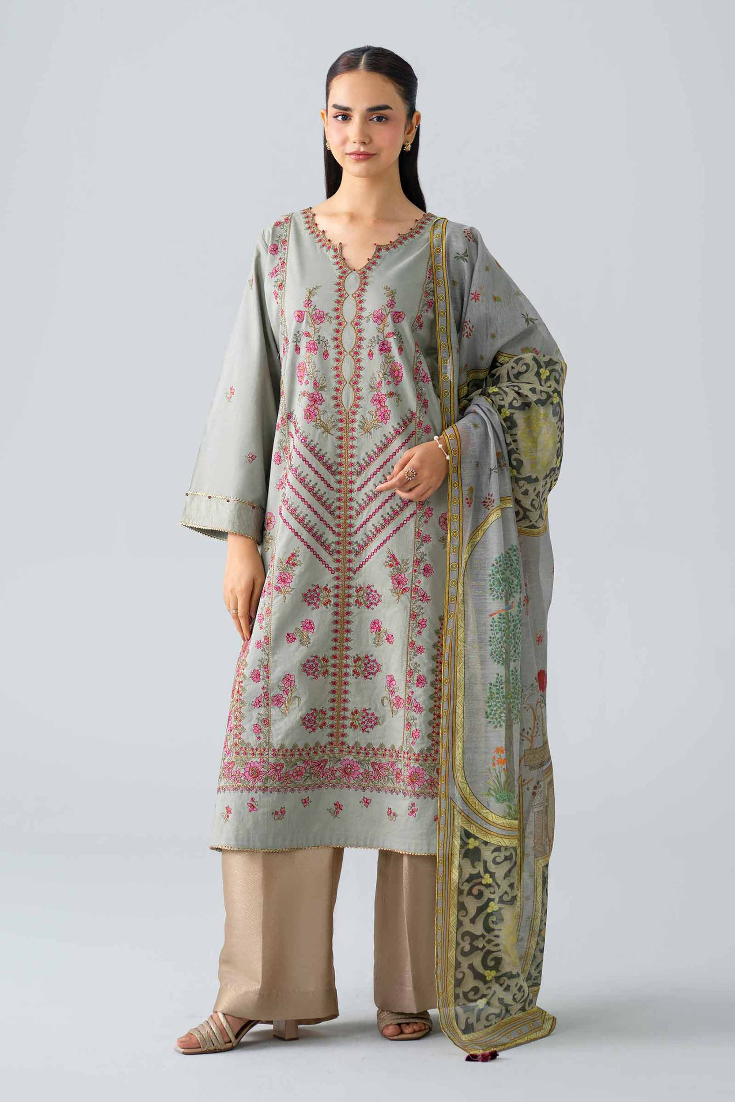 2 Piece - Embroidered Suit - PE26-145 Grey Cambric 2PC Embroidered Nishat Australia